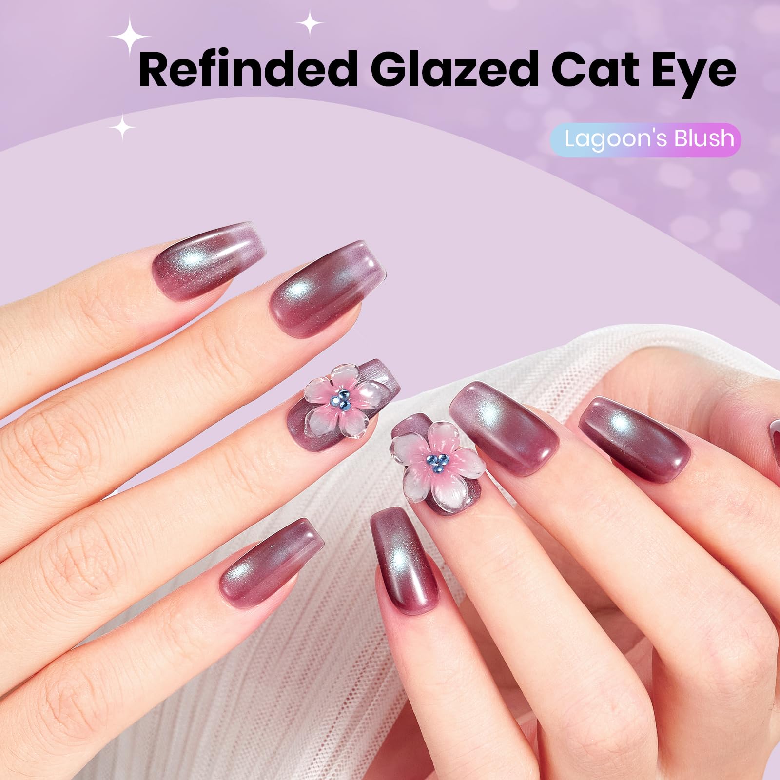 Beetles Lagoon’s Blush Purple Cat Eye Gel Nail Polish 15ML Magnetic Shimmer Effect