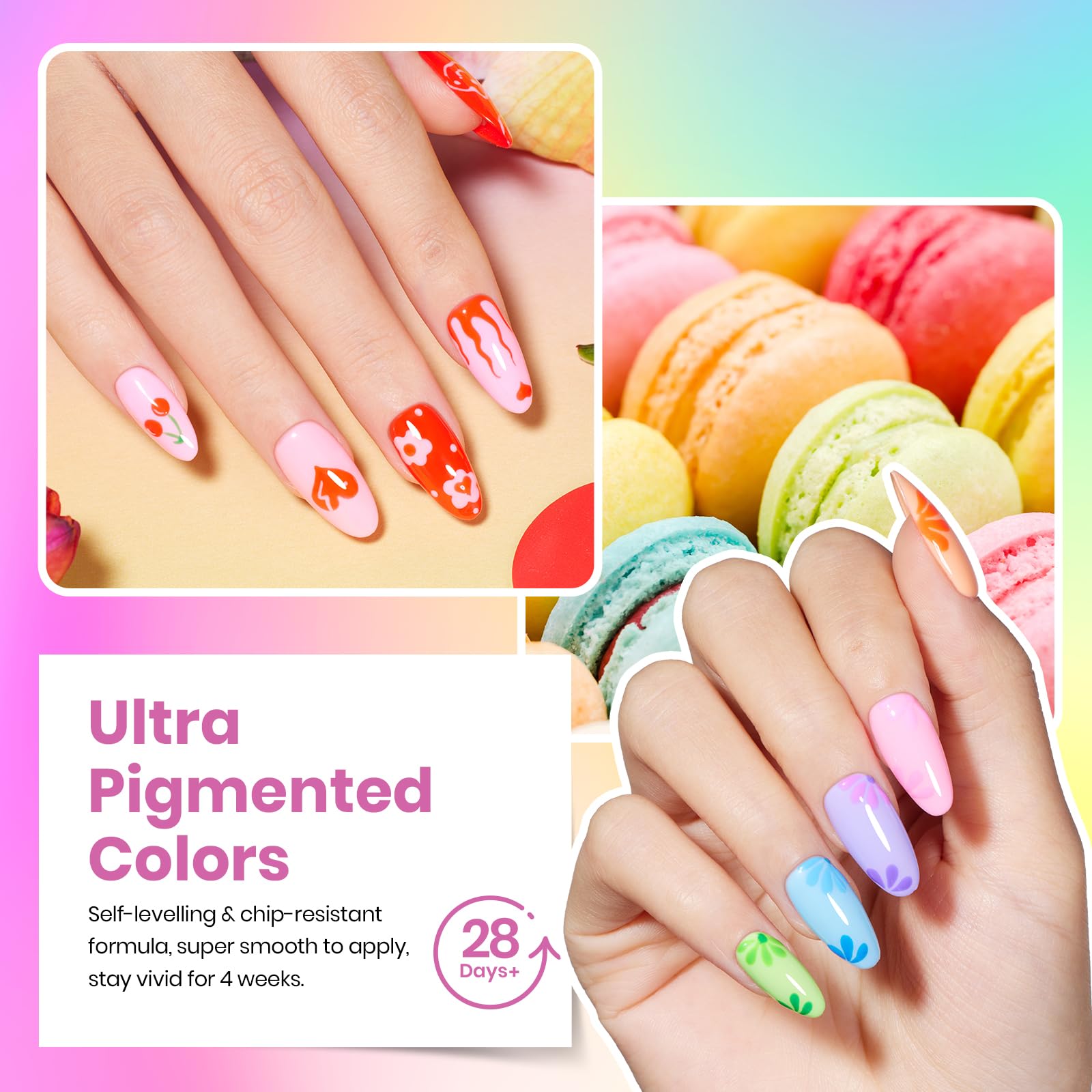 Vivid Whimsy | 36 Nail Pastel Glitter Neon Rainbow Bright Gel Polish Colors