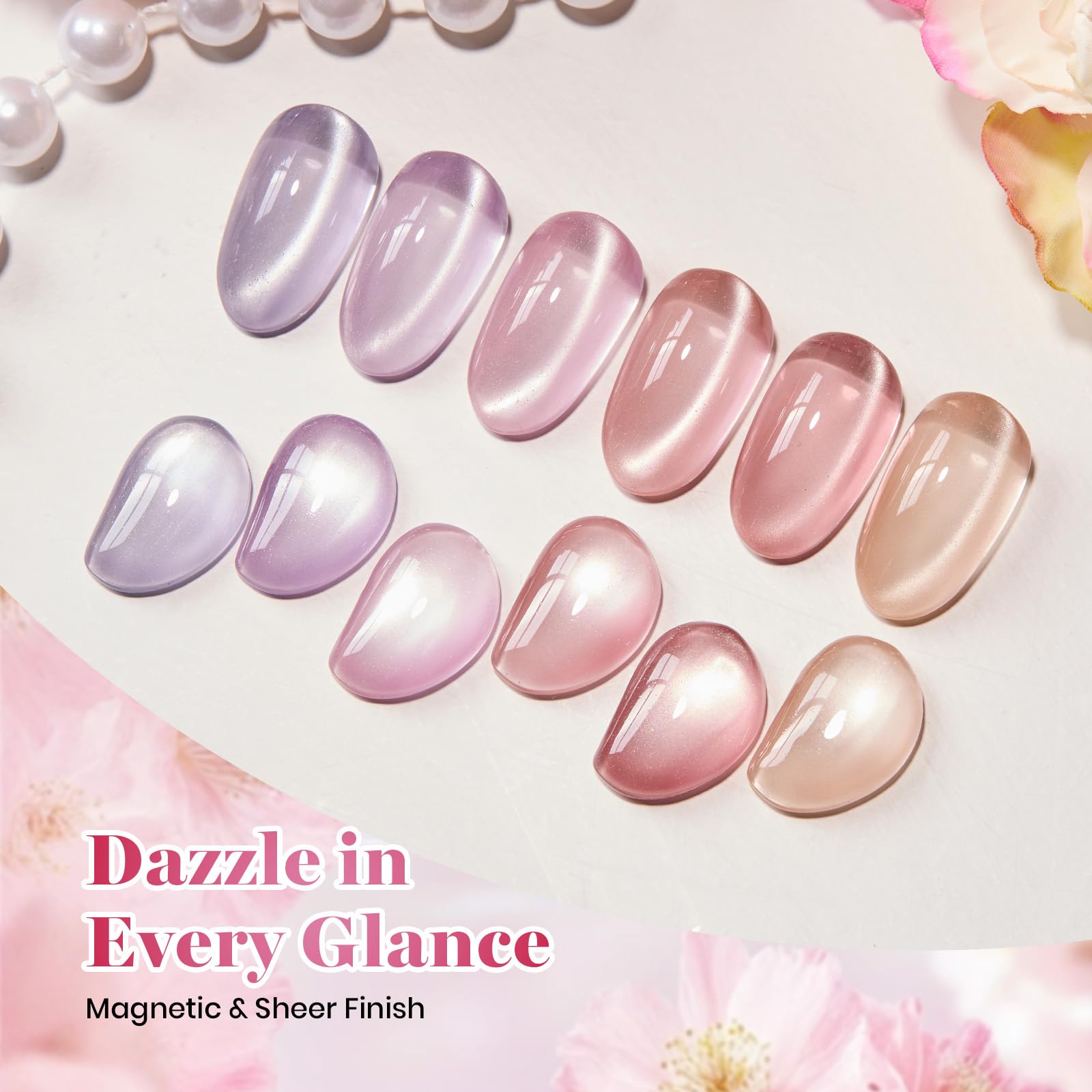 Beetles Gel Nail Polish Silken Moonlight Summer Nails 6 Colors 15ML Gold Purple Pink Nude Cat Eye Glitter Gel Polish Kit