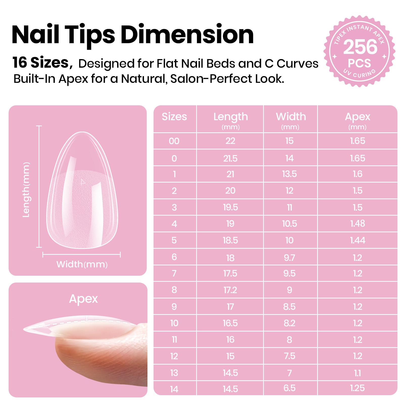 Beetles Tipex Lite Apex Nail Tips - Almond Short 256pcs 16 Sizes