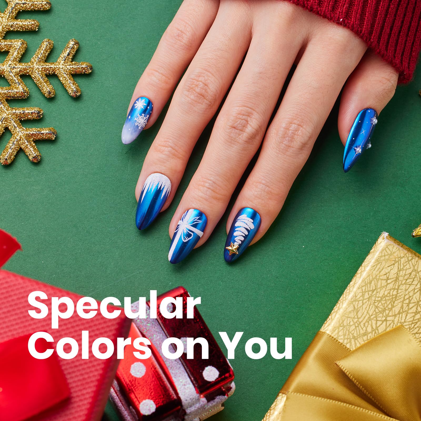 Beetles Chrome Nail Powder Christmas 8 Colors Mirror Effect Gold Silver Holographic Aurora Iridescent Pearl Manicure Nail