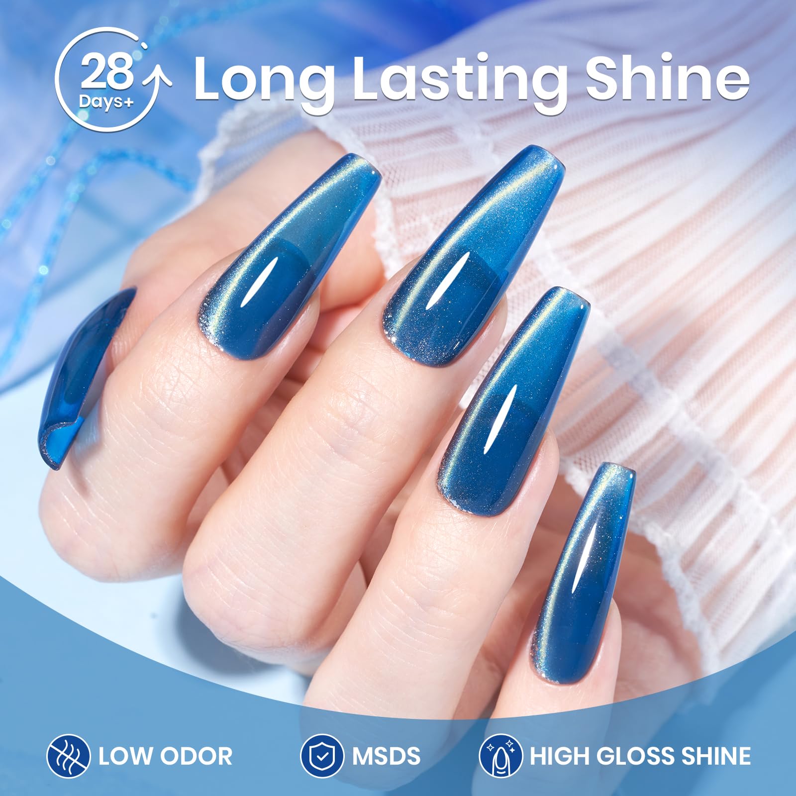 Stellar Whisper Nails  - 15ML Blue Glass Cat Eye Glitter Magnetic Gel Polish