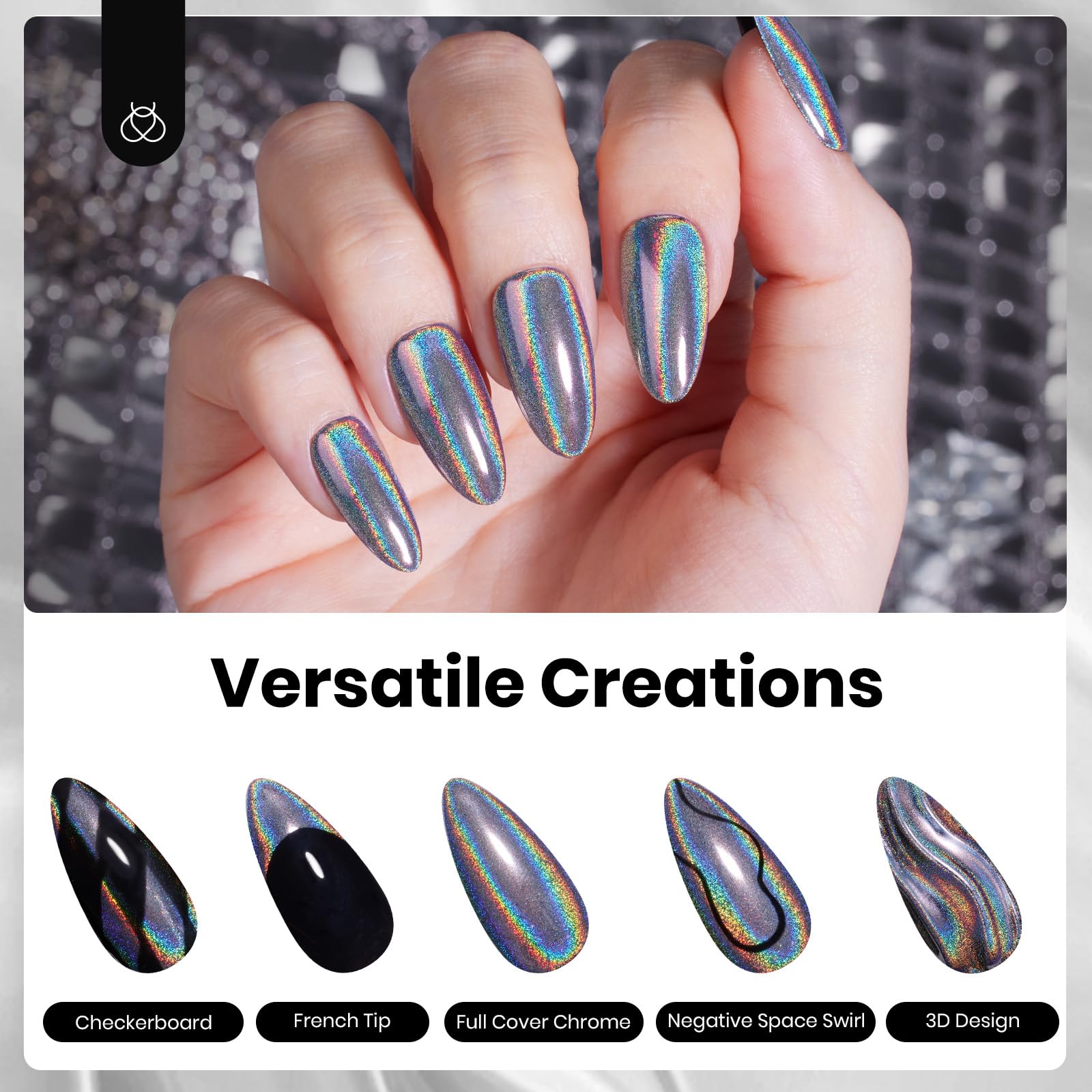 Silver Chrome Nail Powder Set|7.5ml Gel Polish Colors Glitter Gel Star Nails
