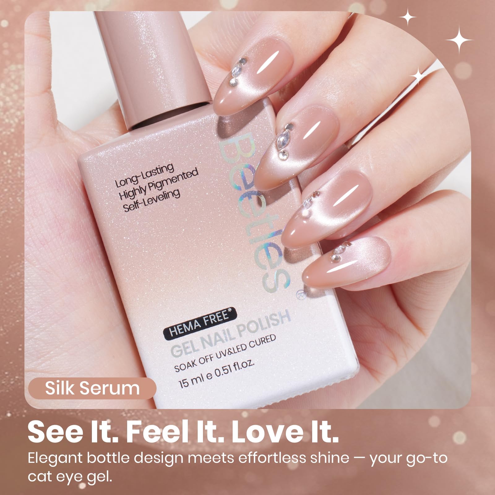 Beetles Silk Serum Nude HEMA FREE Cat Eye Gel Nail Polish - 15ML Glitter Gel Polish