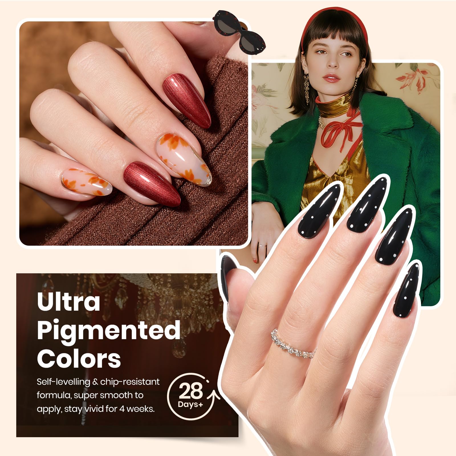 Beetles Gel Polish Gilded Veil collection Winter Nails - 33Pcs 25 Colors Black White Burgundy Blue Nude Grey Green Glitters Set
