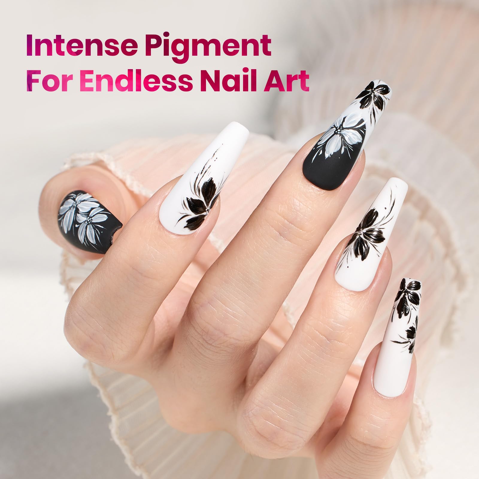 Beetles PRO Black & White Painting Gel - 2PCS Black White Gel Paint for Nails Art At Home DIY