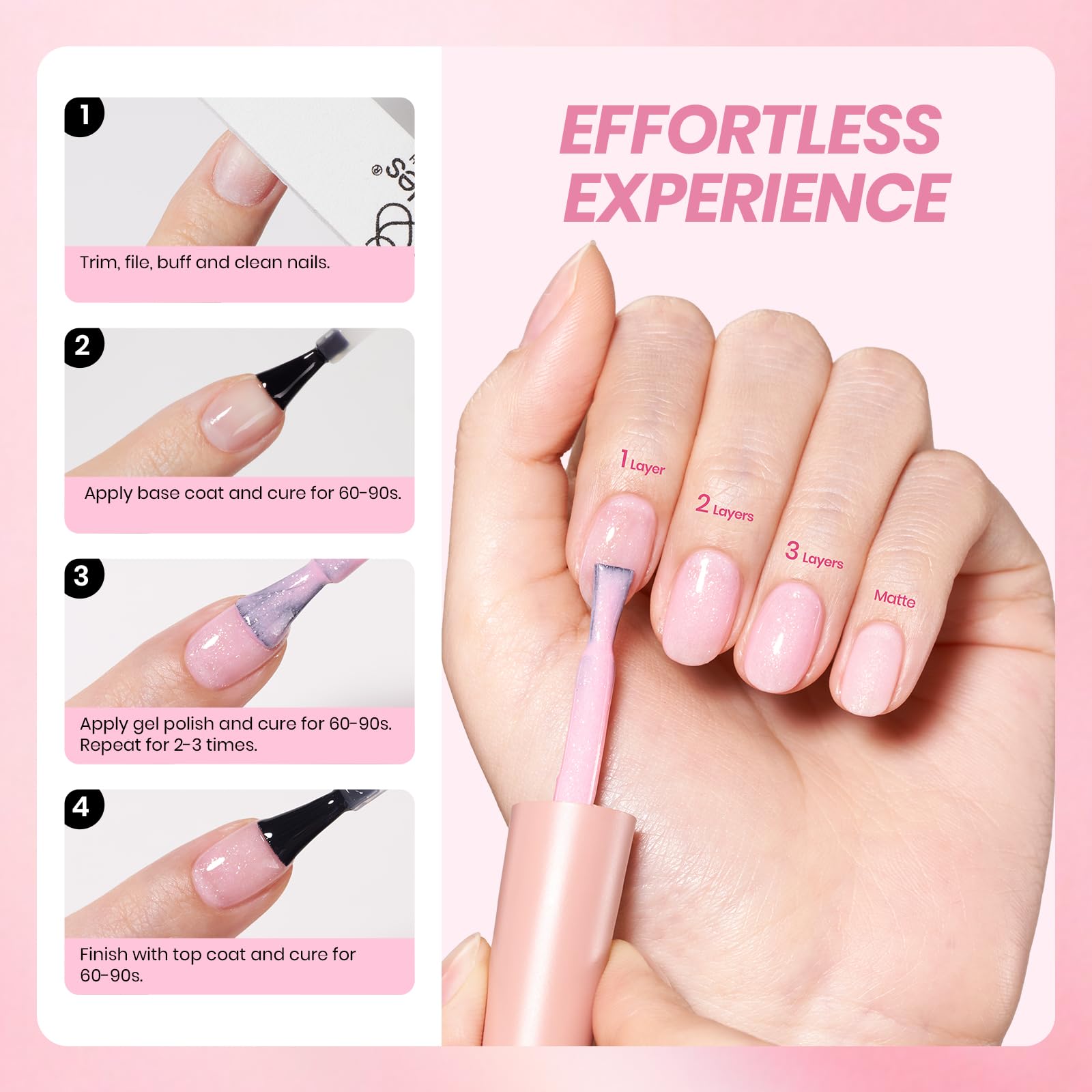 6 Colors Gel Polish Kit Summer Nails Pink Glitter Gel Polish Set Sheer Jelly Pink Glitter