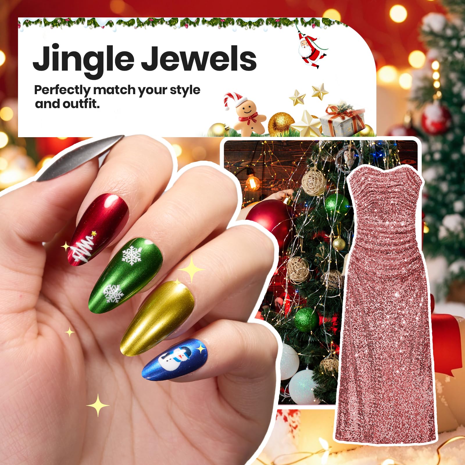 Beetles Chrome Metallic Nail Polish Set - Jingle Jewels 6 Colors Quick-Drying Glossy Mirror Nail Polish