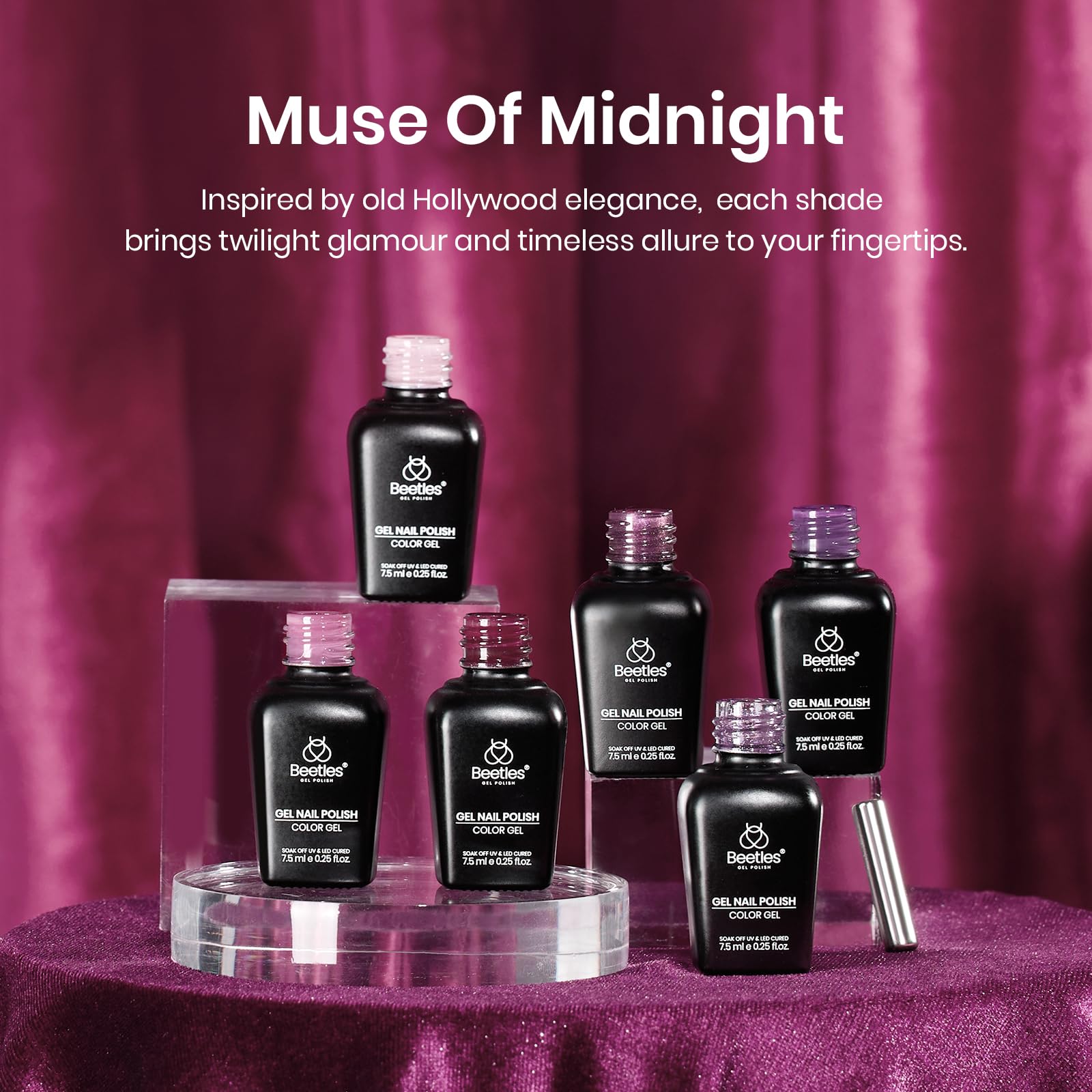Beetles Purple Gel Nail Polish Set 6 Colors Muse of Midnight Deep Dark Light Purple Glitter Cat Eye