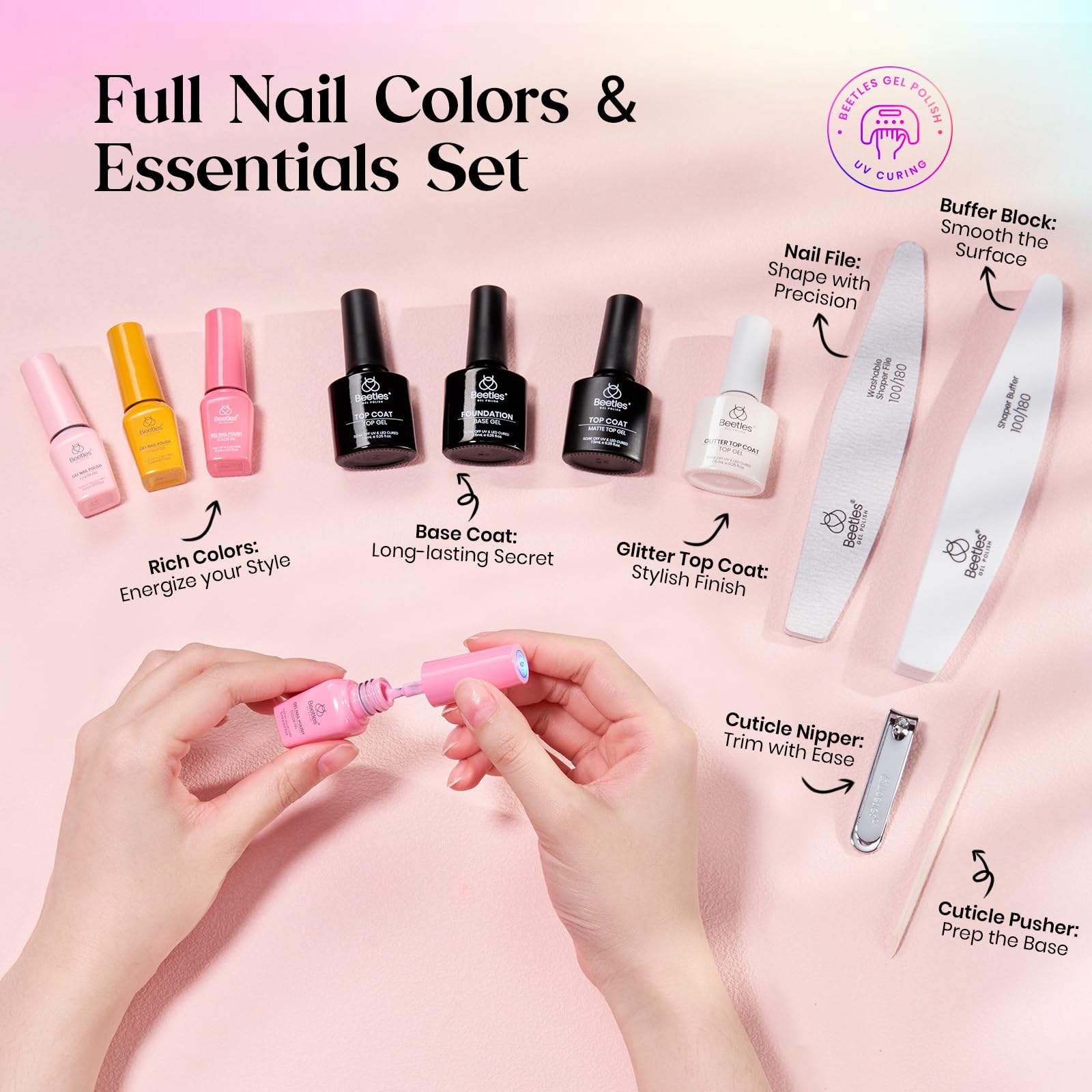 Beetles Gel Nail Starter Kit Shifting Lights 36 Colors Mani Set