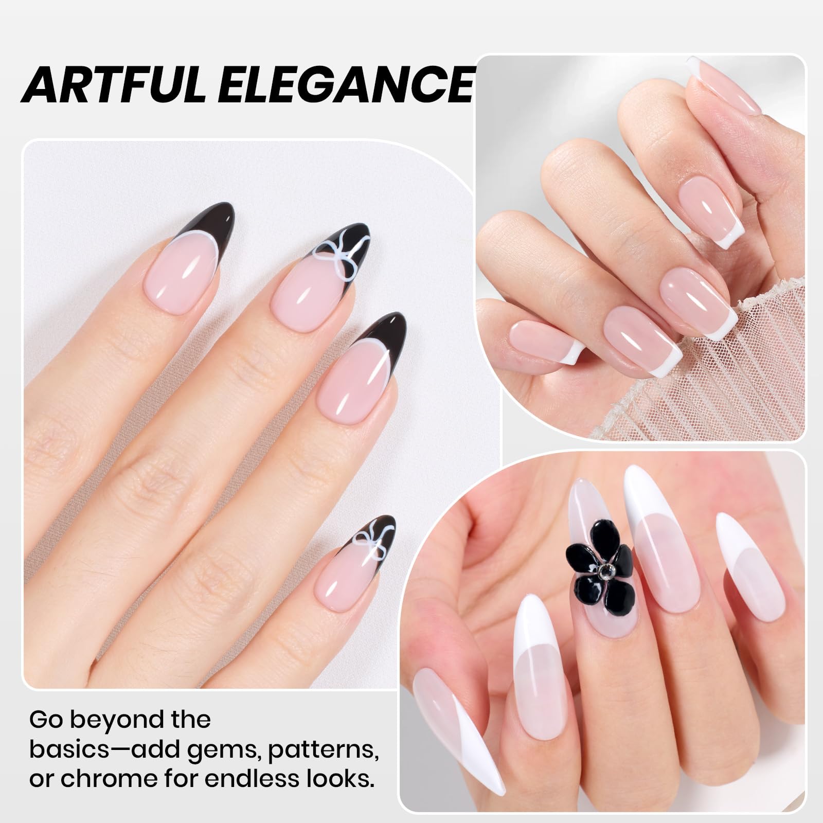 Beetles Black White Gel Polish Set - 2 Pcs 15ml Black And White Colors Polish French Nails