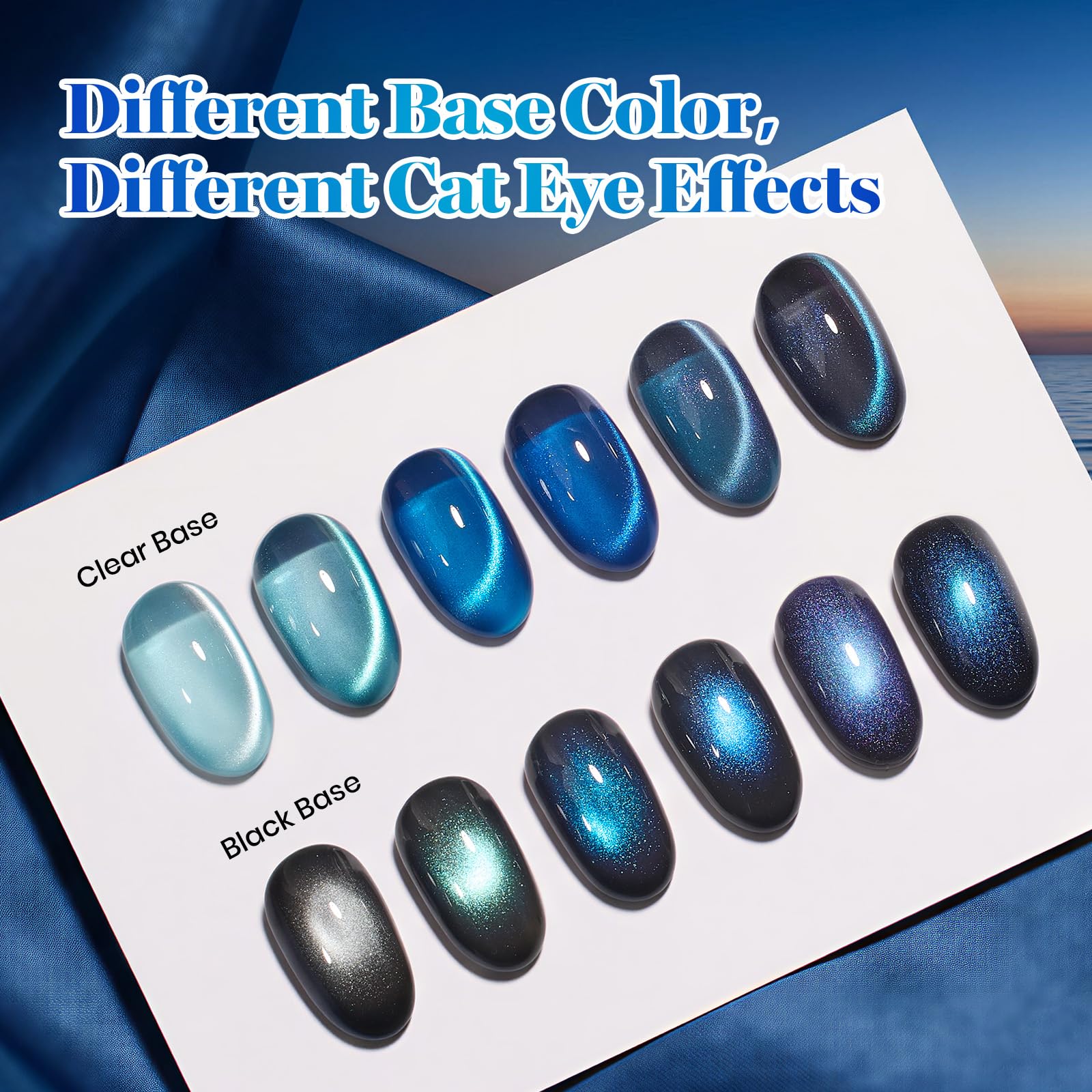 Beetles Blue Hour 6 Colors Cat Eye Gel Nail Polish Set 15ML Full Size Glass Cat Eye Magnetic Effect