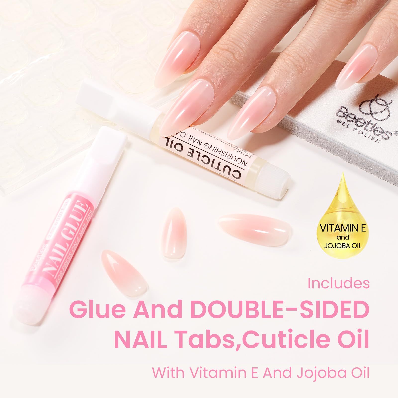 Blush Rose | Beetles X PRESS BARE Press On Nails Medium Almond Blush Pink (15 Sizes-30Pcs)