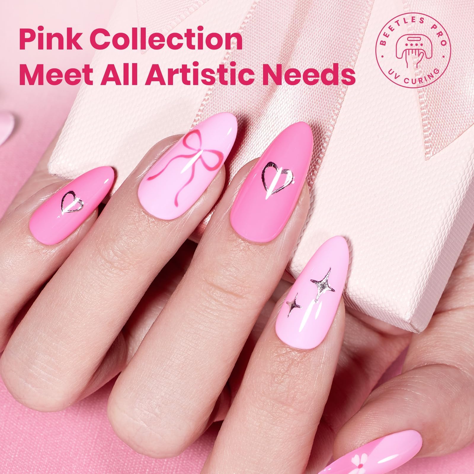 Beetles Pink Gel Polish Set - Spring Nails Pinks Escape 15ML, 6 Colors Hema Free Pink Gel Nail Polish Set