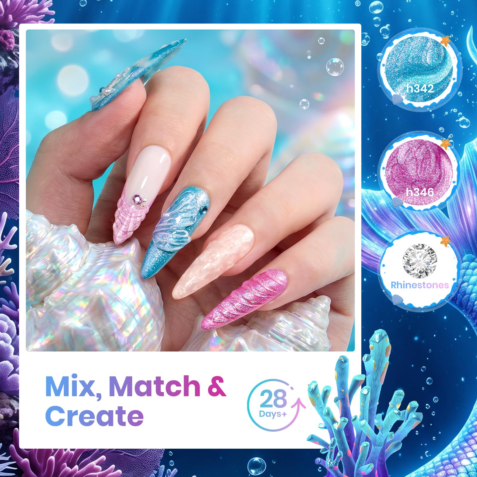 Beetles Siren Scale Glitter 6 Colors Gel Nail Polish Set 9ml With Rhinestones & Swatch Card