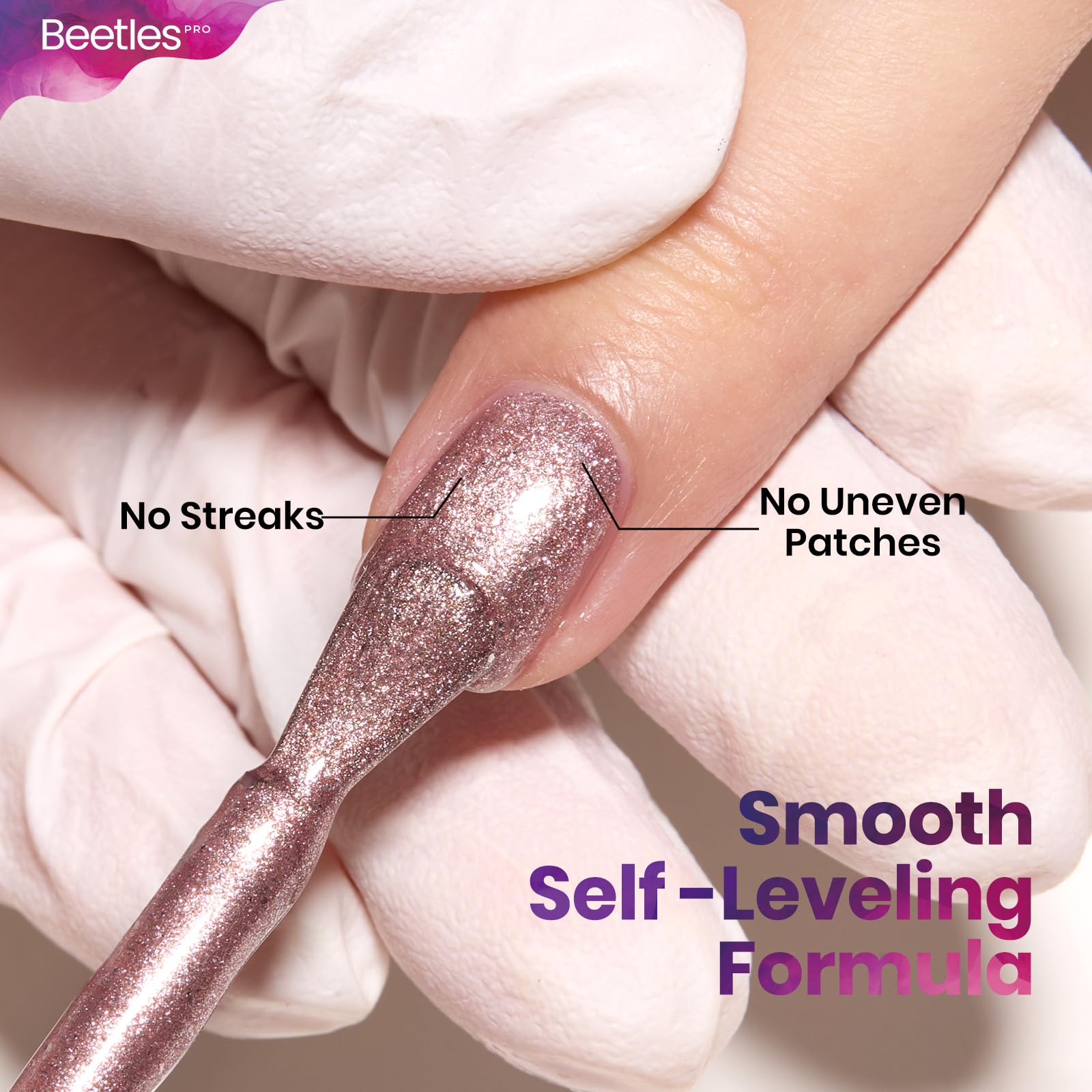 Beetles Pro Shimmer Gel Polish - Existential Pink Rose Gold Color 20ML Pink Shimmer Gel Polish