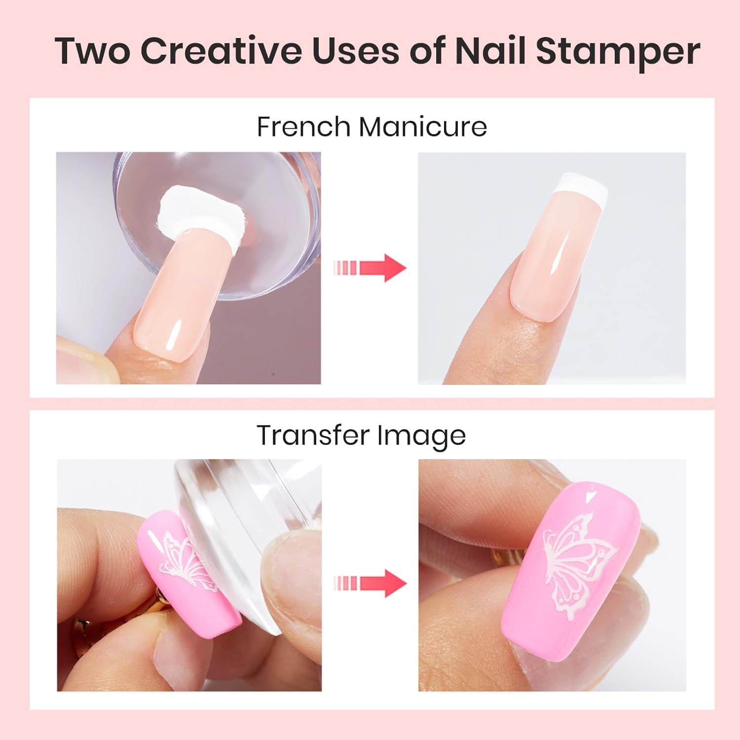 Beetles Palette Playbox Nail Stamp Gel 16Pcs French Tip Nail Stamp Kit with 8 Colors Stamper Gel Polish