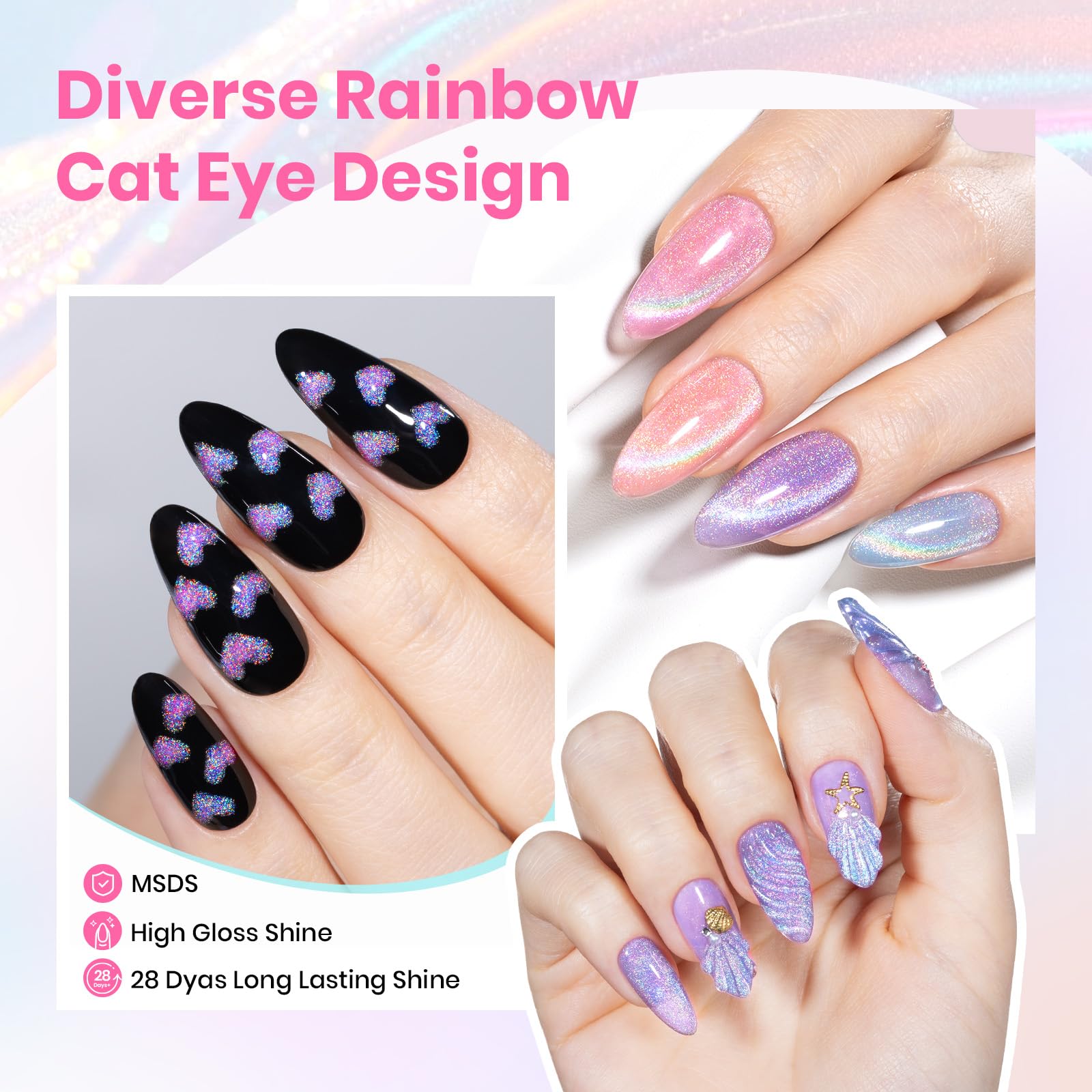 Iridescent Halo - 6 Colors Summer Rainbow Cat Eye Gel Nail Polish Set