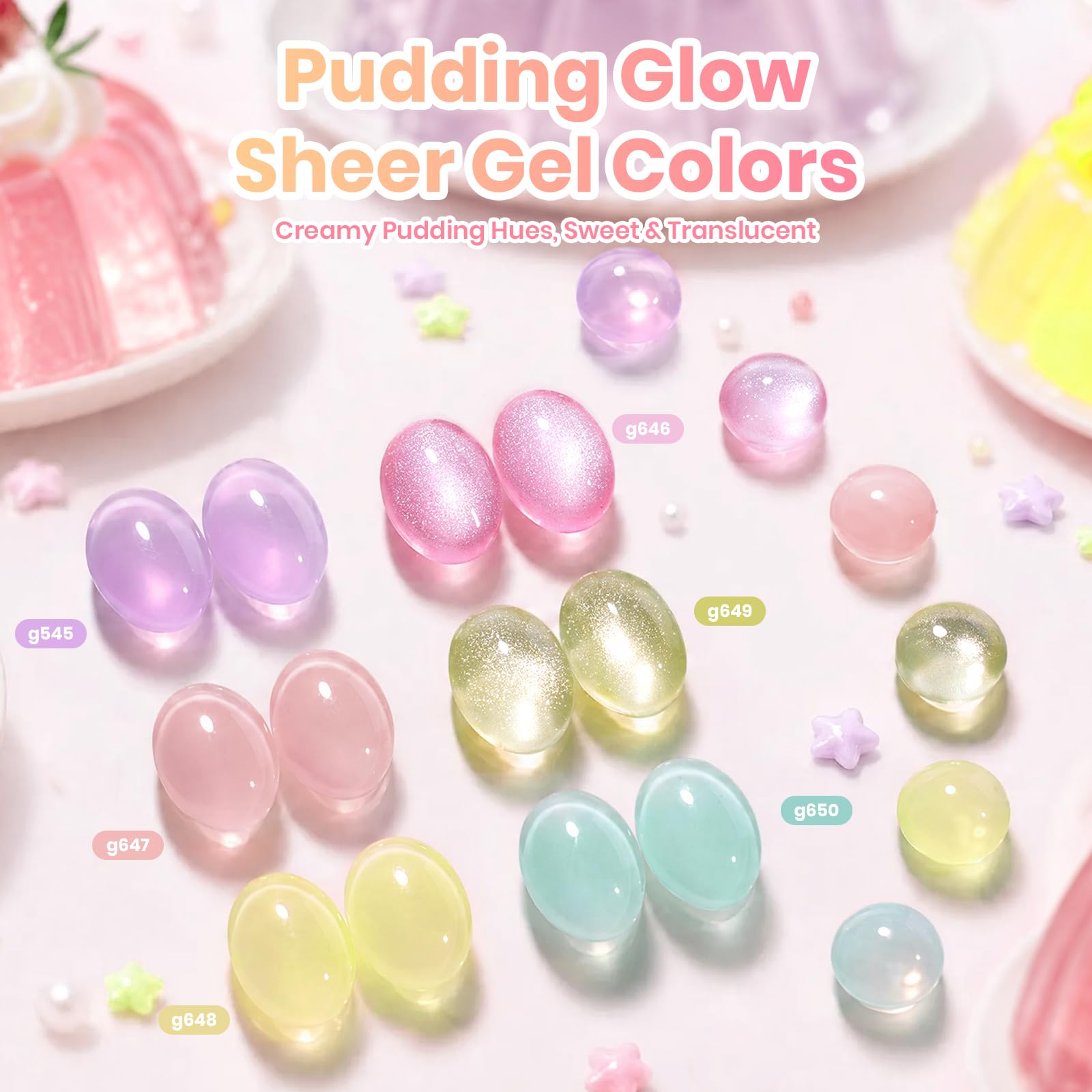 Beetles Soft Glow Pudding 6 Colors Summer Nails Jelly Pastel Pink Cat Eye Glitter Gel Nail Polish Set