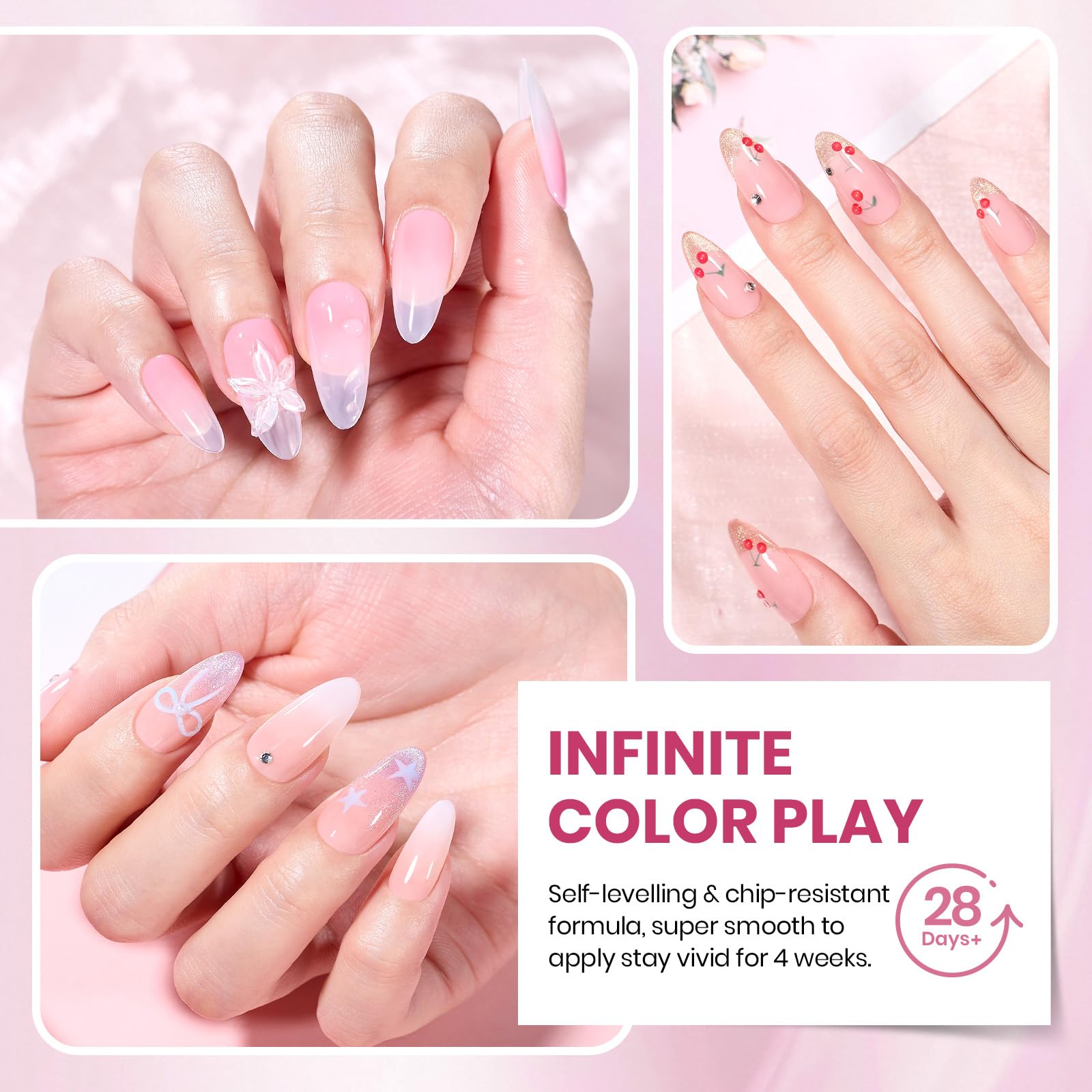 Glowy Grace - 20 Colors Pink Jelly Glitter Cat Eye Nude Gel Nail Polish Kit