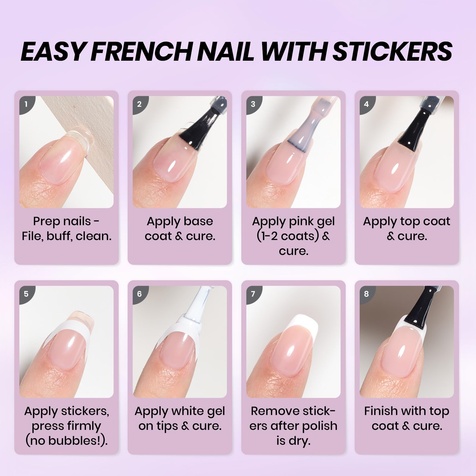 Beetles French Tip Gel Polish Set - White Nude Pink Gel Nail Polish Set Soak Off UV LED with 2 Styles Classic French Nail