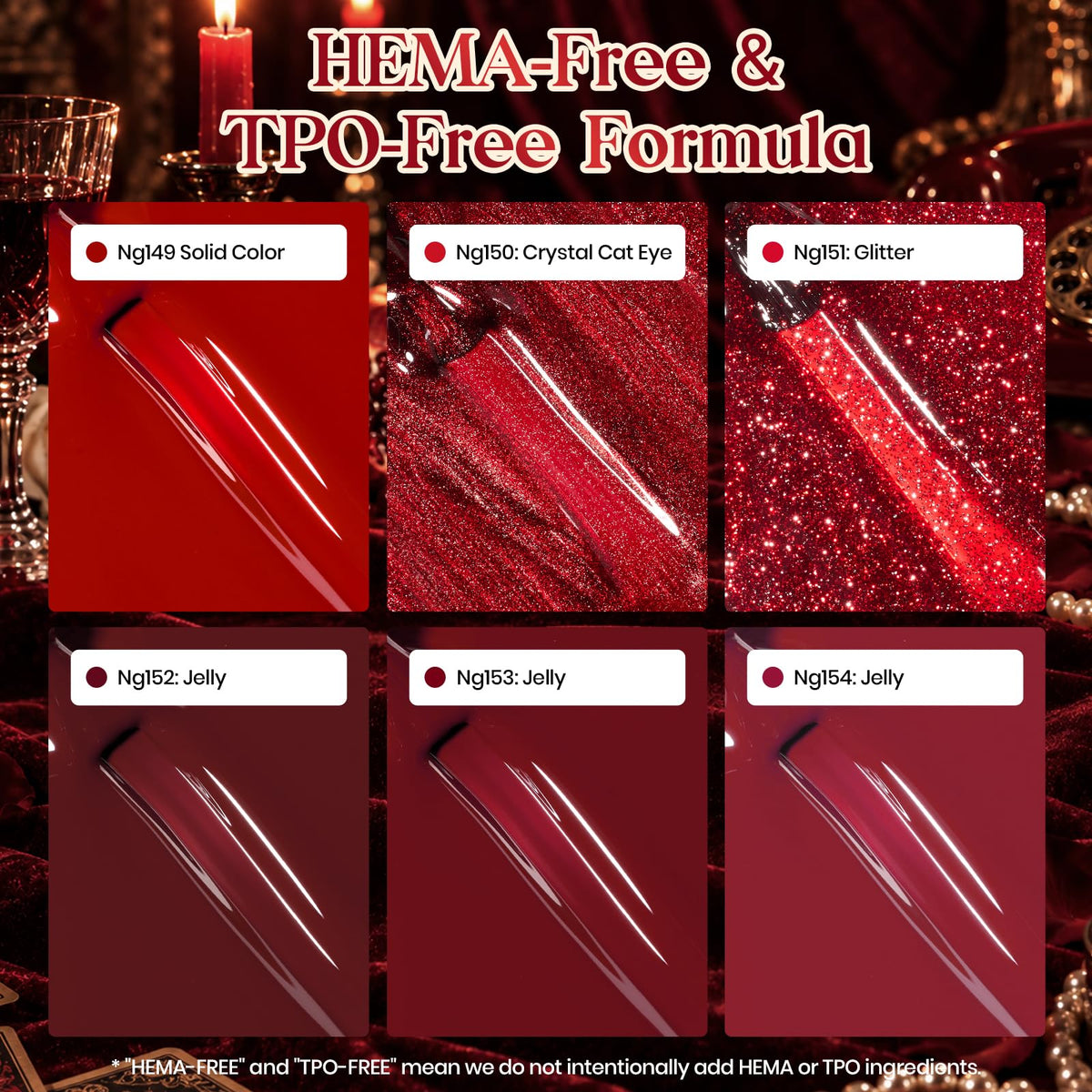 Beetles Red Party Muse 6 Colors Glitter Jelly & Cat Eye Gel Polish Set 9ML Burgundy Cherry Wine