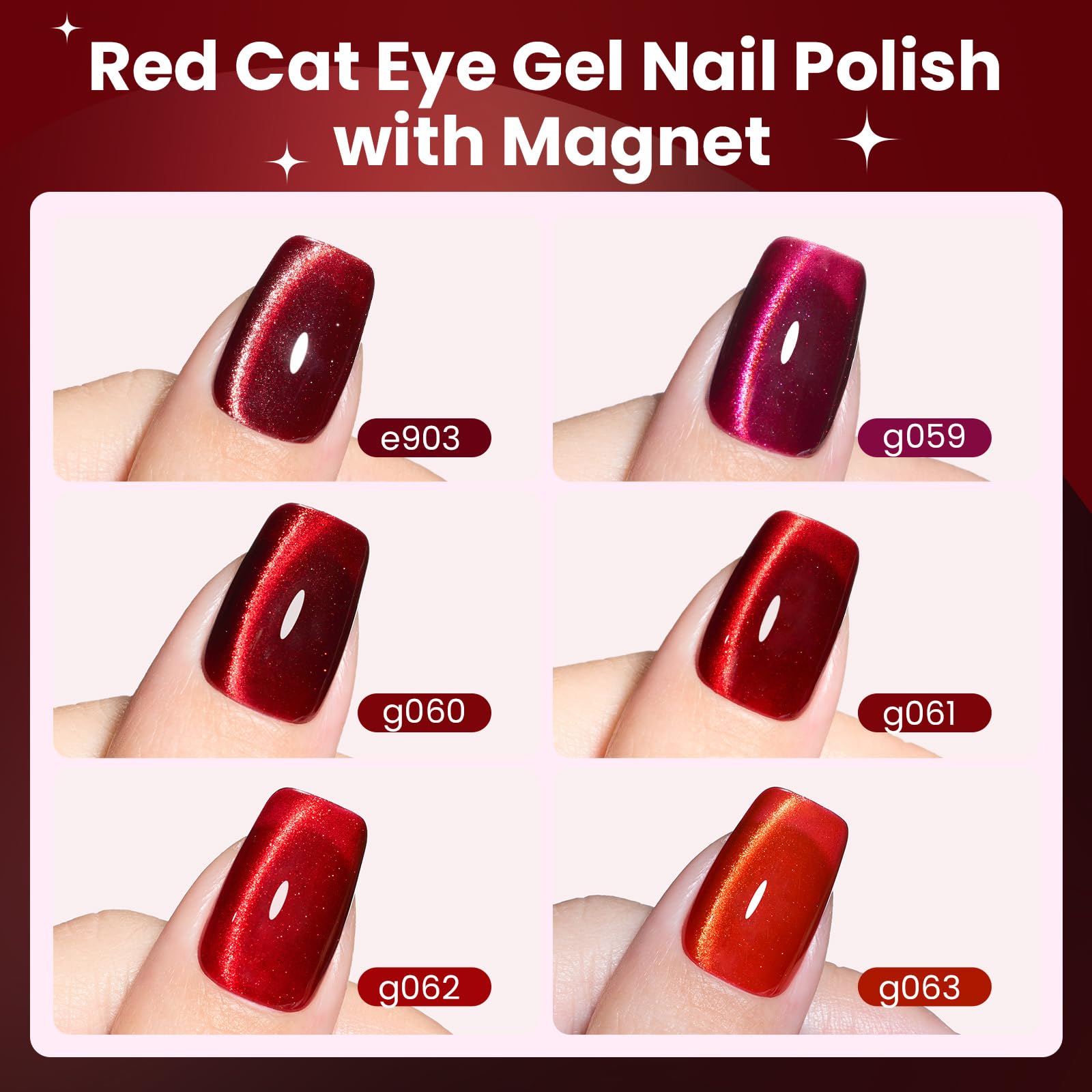 Sultry Burgundy - 6 Colors Burgundy Glitter Cat Eye Magnetic Fall Gel Polish Kit