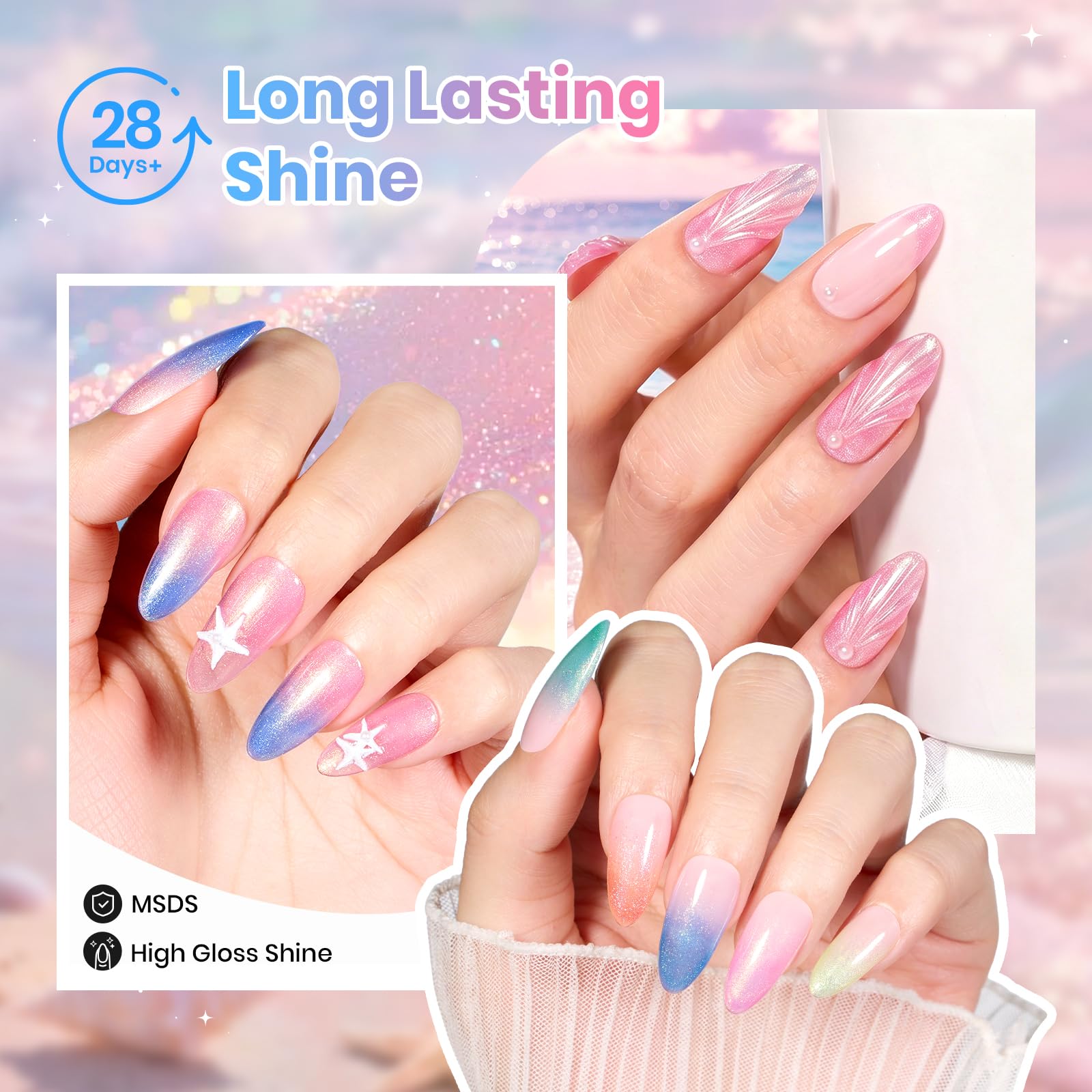 Beetles Sparkling Glitter 6 Colors Gleam Summer Pastel Nude Gel Polish Set
