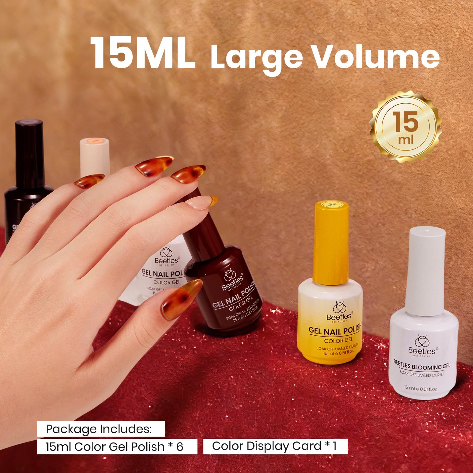 Beetles Gel Nail Polish Amber Traces 5 Colors Set 15ML White Jelly Nude Brown with 1 Bottle Blooming Gel