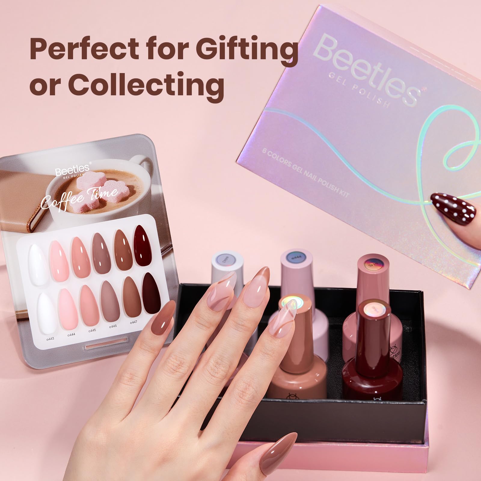 Beetles Gel Nail Polish Set Coffee Time - 6 Colors Neutral White Pink Nude Brown Gel Polish