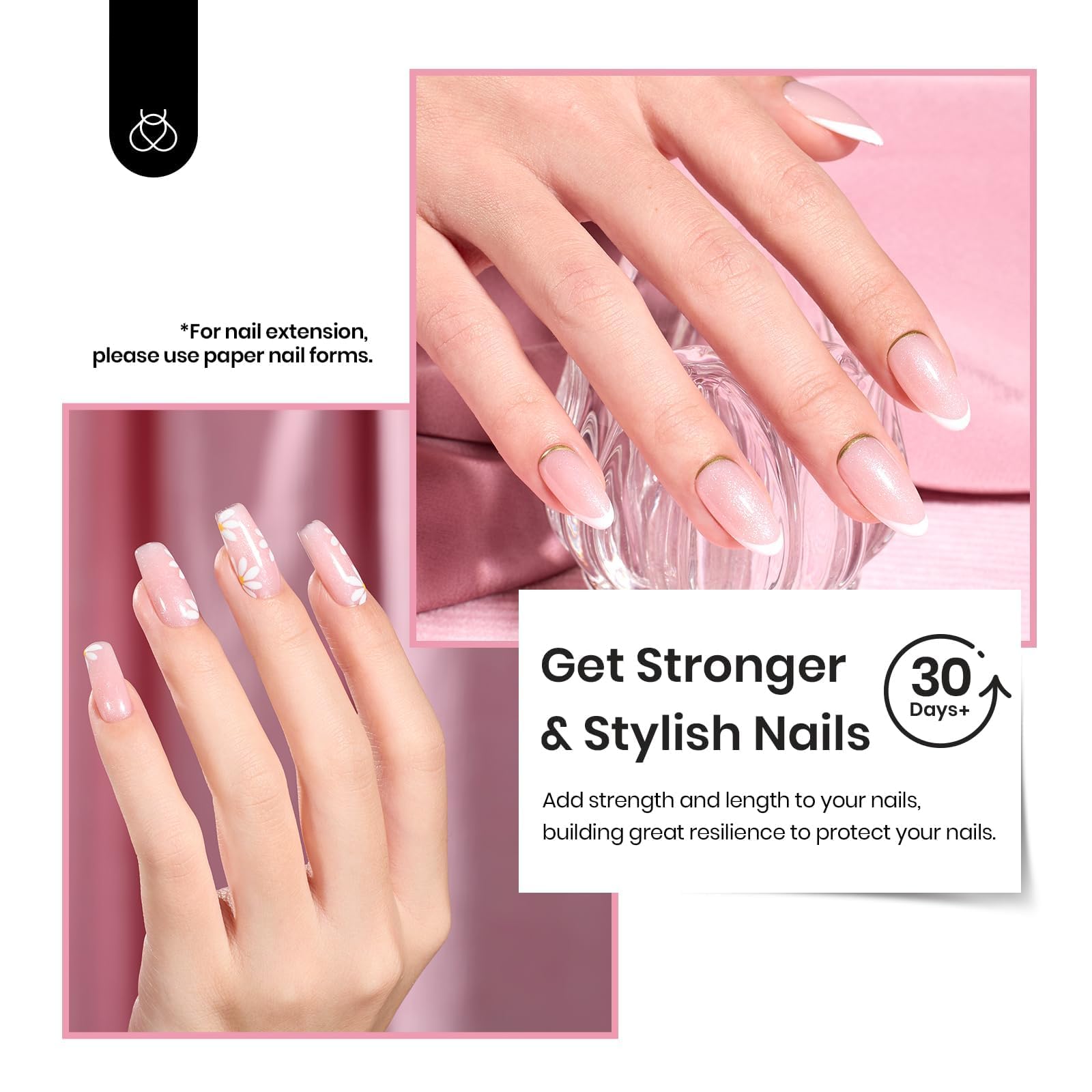 Beetles Builder Gel HEMA Free-Lady with Dreams Glitter Pink 0.51 oz 8 in 1 Nail Thickening Strengthening Building Apex for Beginner DIY Salon at Home, Pink Builder Nail Gel, UV & LED Lamp Cured