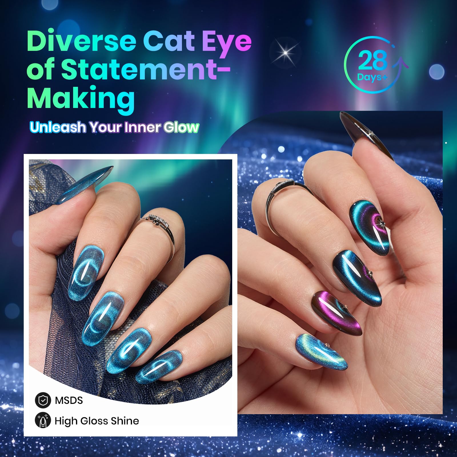 Beetles Starborn Galaxy 8 Colors Cat Eye Gel Polish Set Magnetic Blue Purple Shimmer
