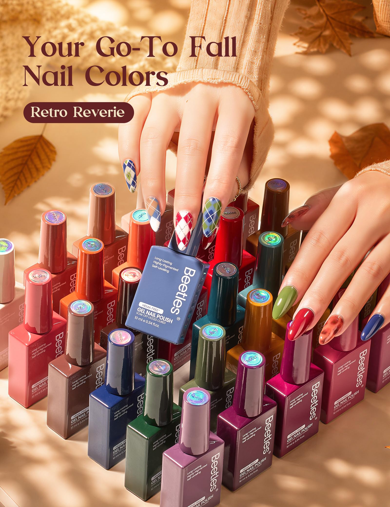 Beetles Retro Reverie Gel Nail Polish Set Hema-Free 30 Colors Autumn Burgundy Orange Colors