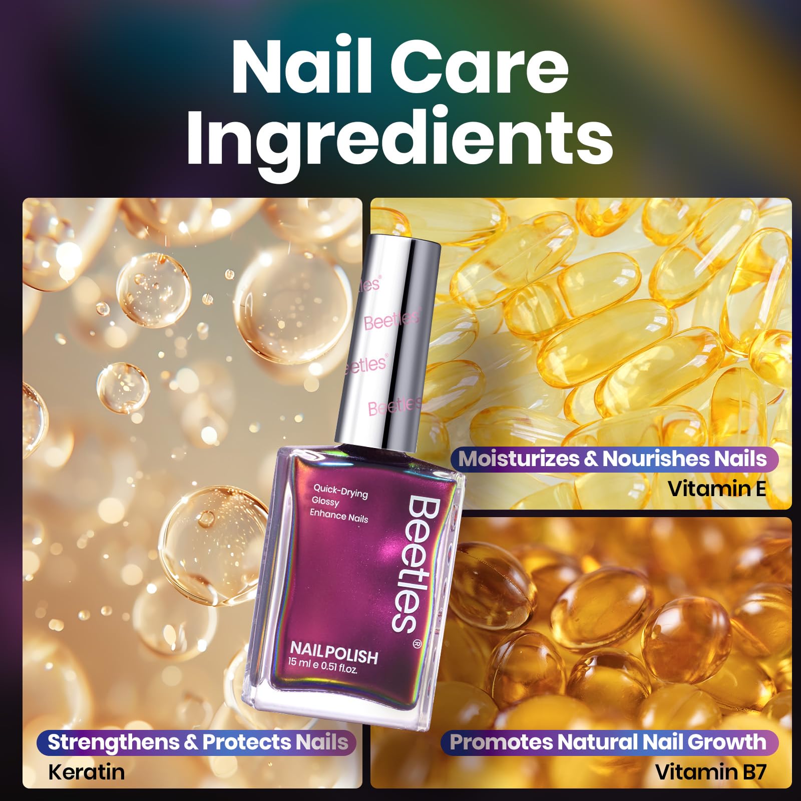 Beetles Chrome Nail Polish - Chameleon Ember Holographic Nail Polish Quick Dry Glitter Red Gold Purple