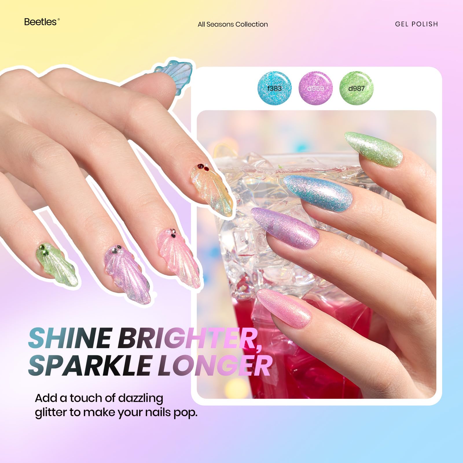 Vivid Moments-48 Colors Jelly Glitter Cat Eye Shell Shread Gel Nail Polish Set
