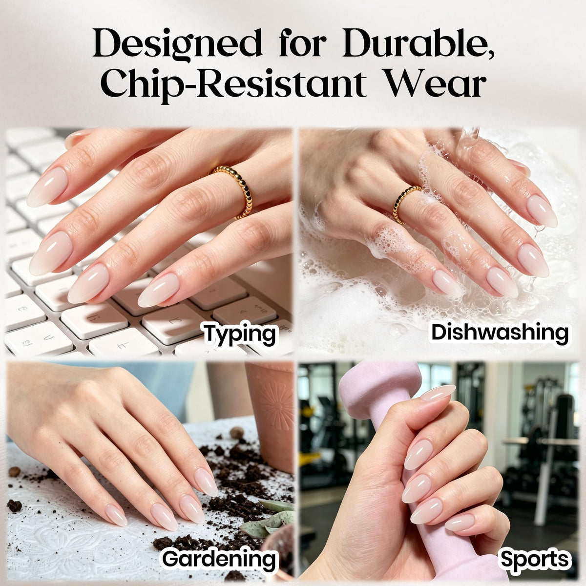 Beetles Pink Nude Press On Nails Short Almond Gel Painted Soft Nails Gel
