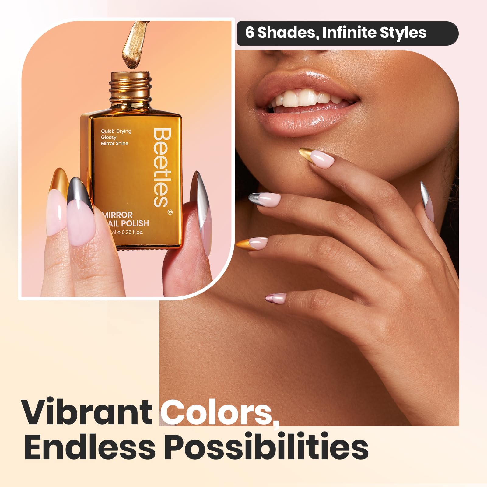 Beetles Mirror Nail Polish Set – Metallic Muse 6 Colors Quick-Drying & High Gloss Nail