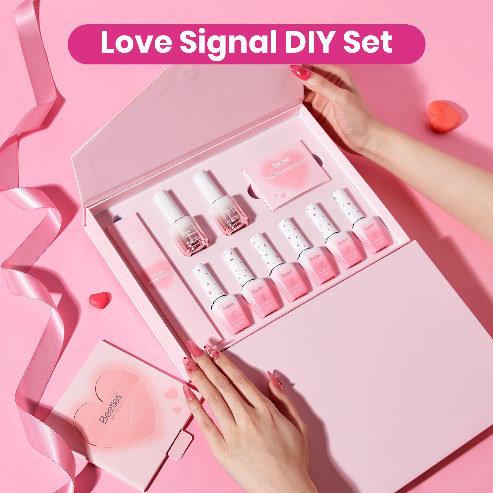 Beetles Love Signal Pink Gel Nail Polish Set - 6 Colors Valentine Nails Pink Cat Eye Glitter Gel Polish Kit