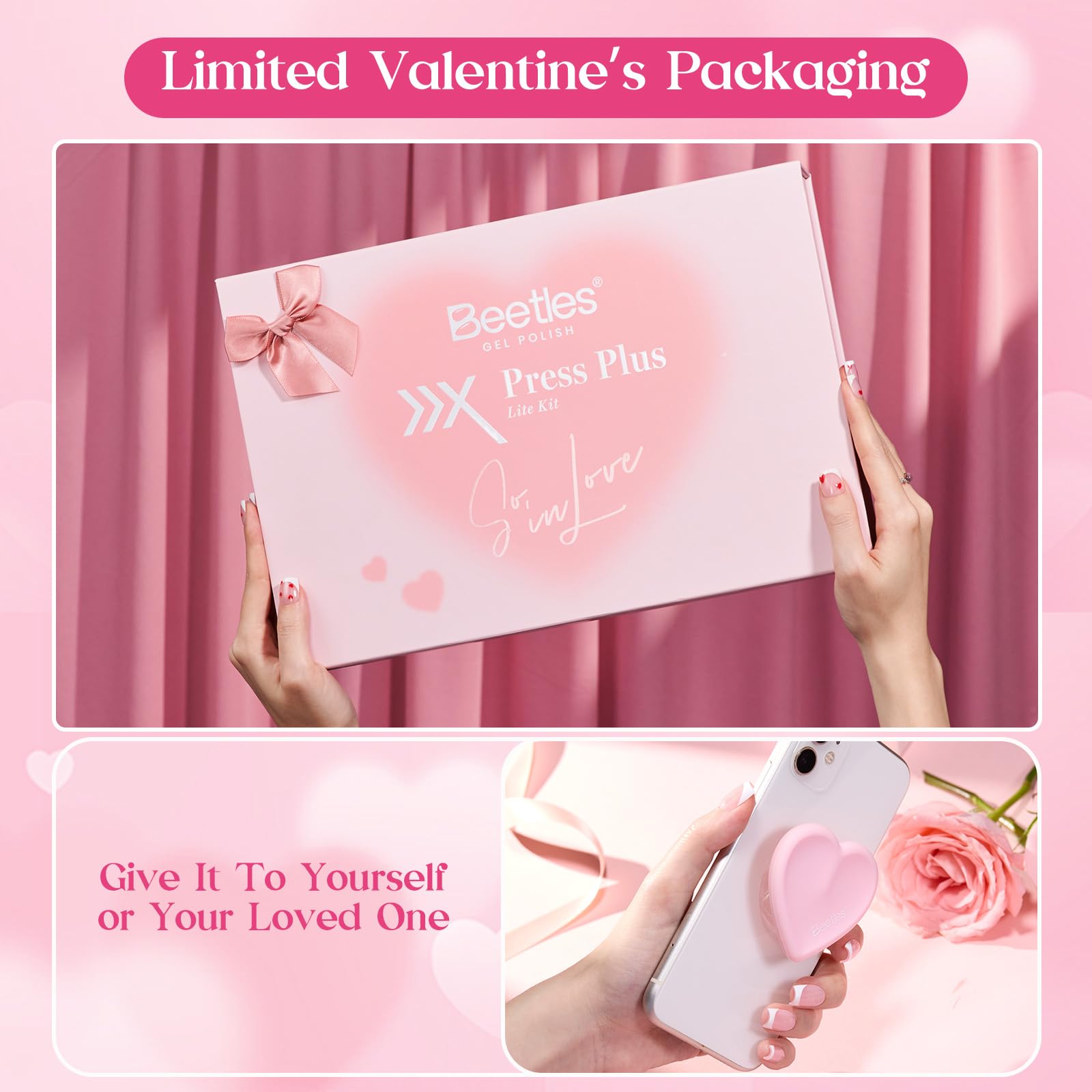 Beetles valentine nails Press On Nails Kit - 15Sizes 300Pcs Short Square French Tip Press On Nails