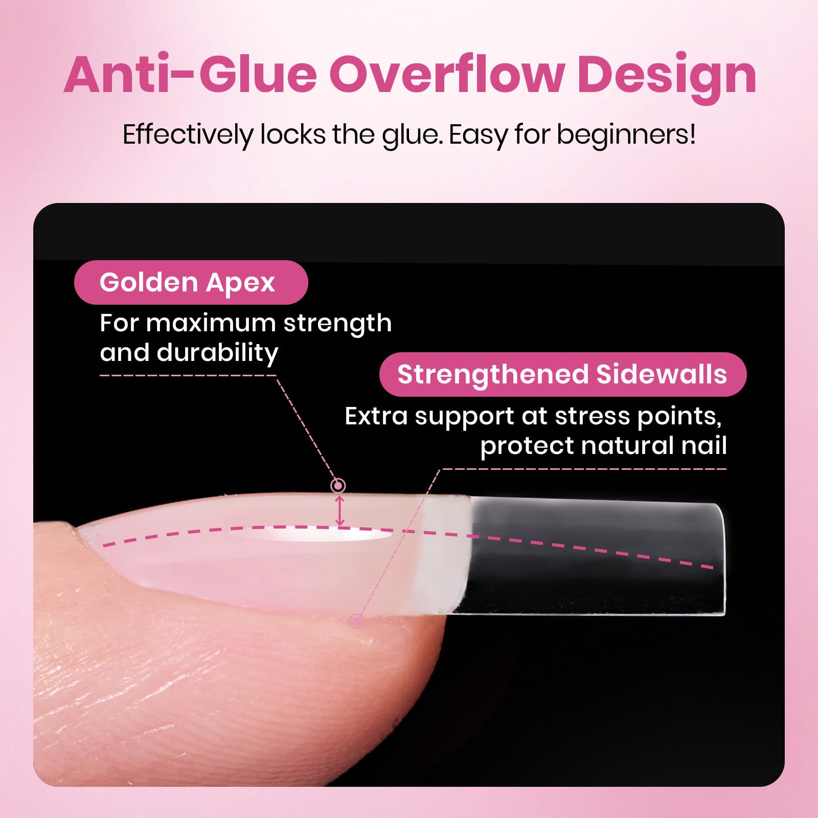 Beetles Gel Nail Tips Flat-X- Square Medium 320pcs 16 Sizes(00-14) Pre-Etched Half Matte Full Cover Soft Gel Tips