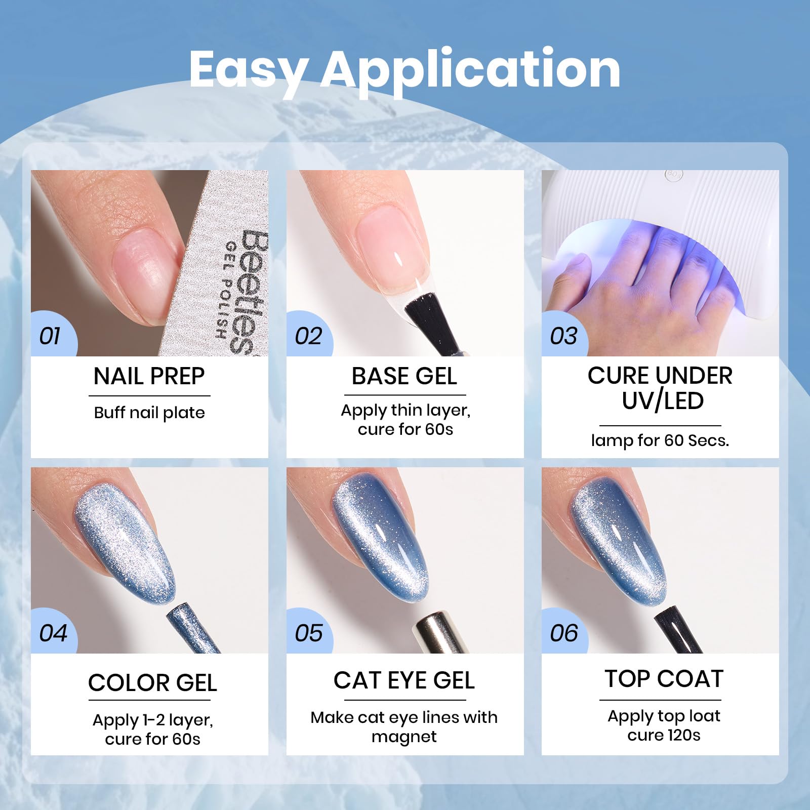 Beetles Glacial Sigh HEMA FREE Gel Nail Polish - 15ML Glassy Blue Glitter Cat Eye Gel Polish