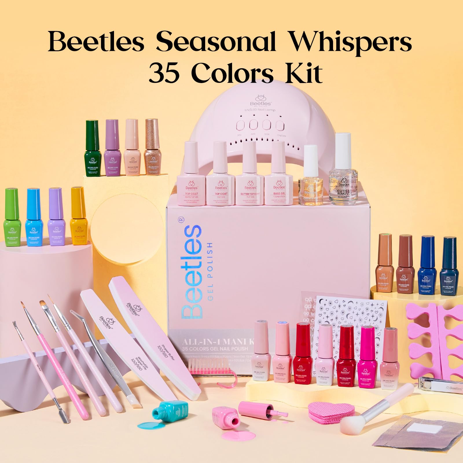Beetles Gel Nail Starter Kit Seasonal Whispers 35  Colors 68 Pcs With UV Light All-in-One Mani Set