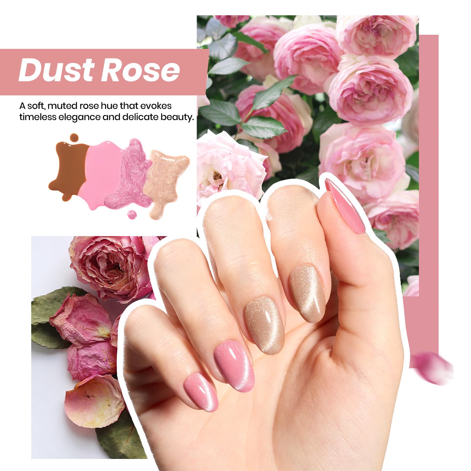 Dust Rose - 4 Colors Pink Champagne Cat Eye Gel Nail Kit