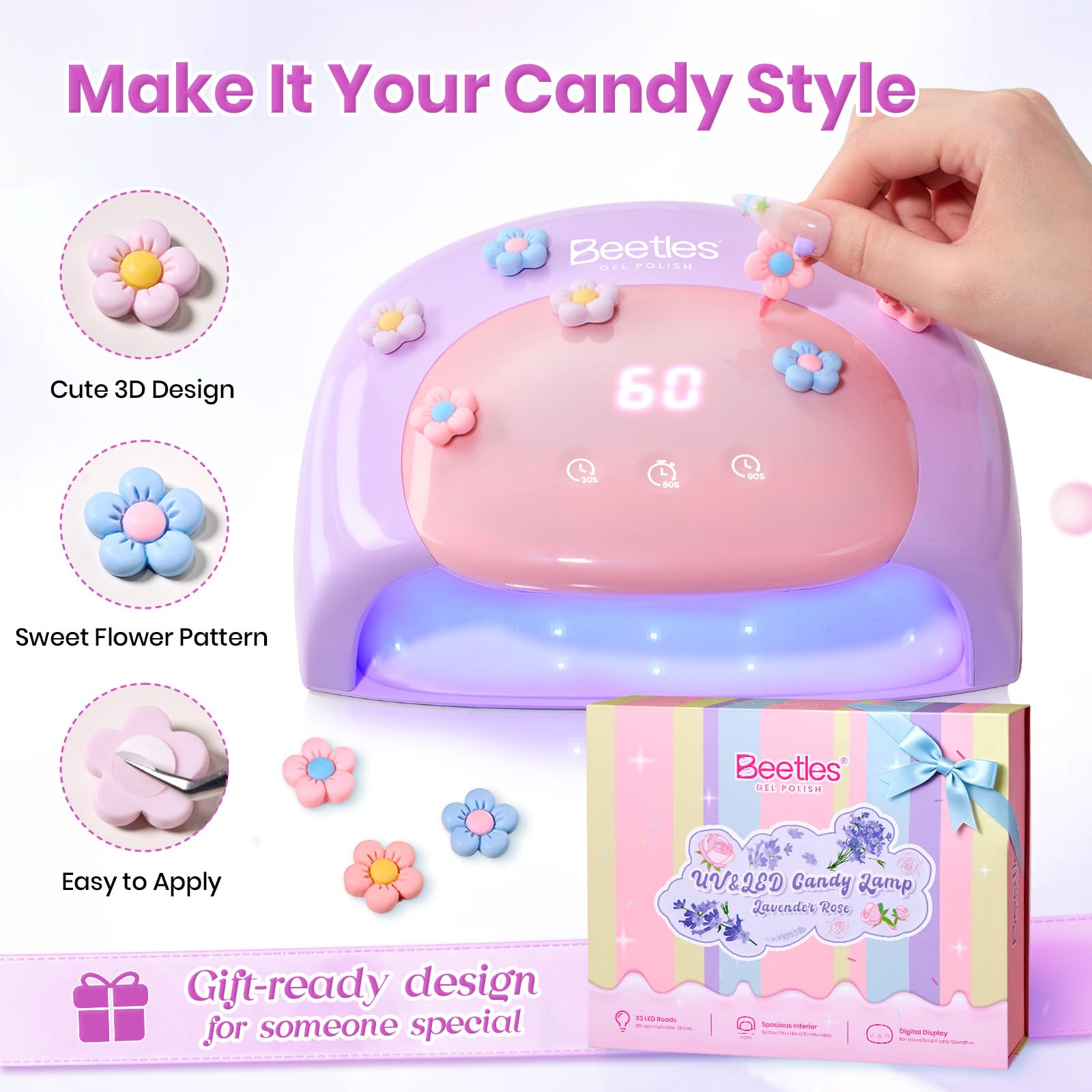 Beetles Candy Purple UV Nail Lamp Digital Display 3 Timer Gel Nail Light