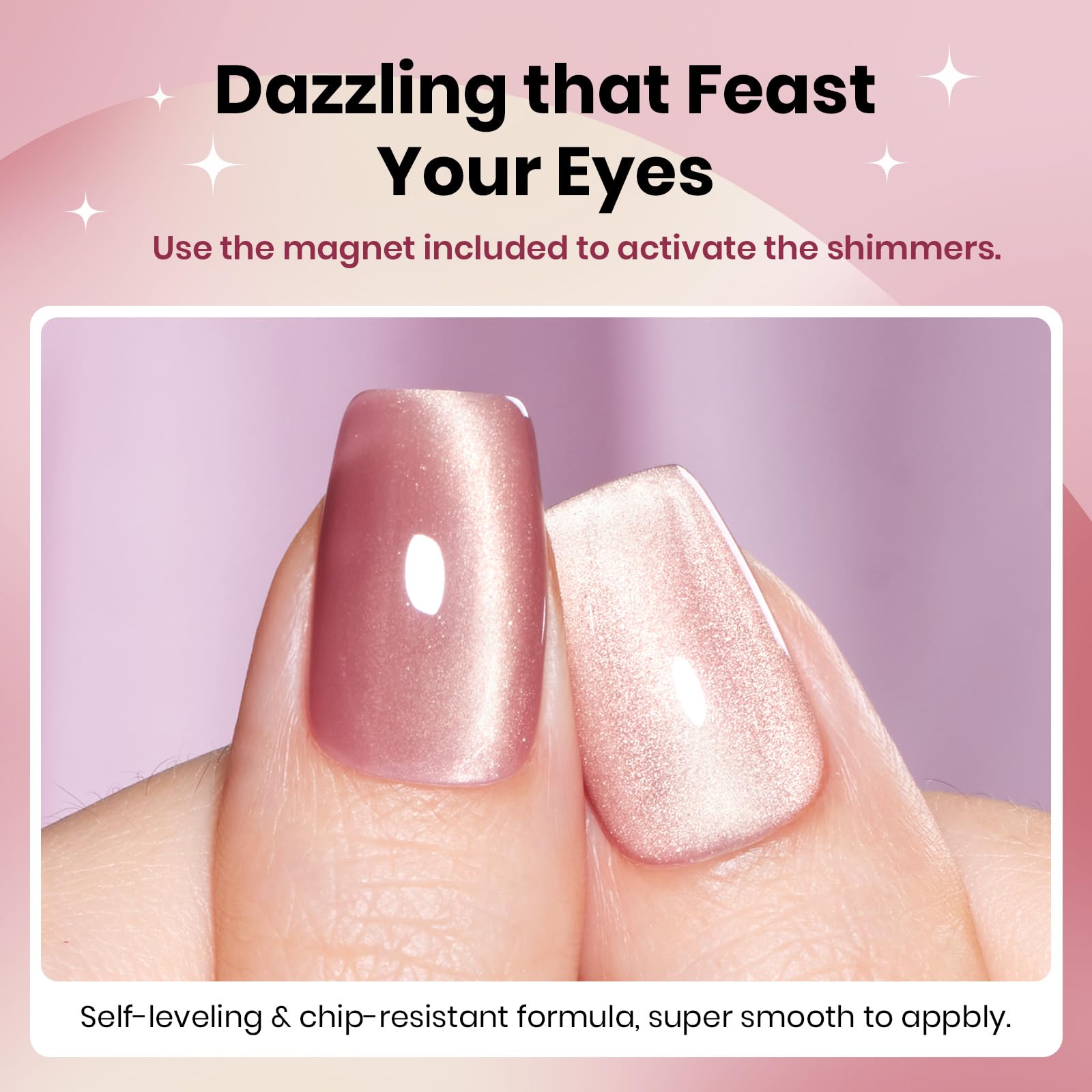 Sunlit Champagne  - 15ML Peach Pink Glass Cat Eye with Gold Powder Magnetic Glitter Gel Polish