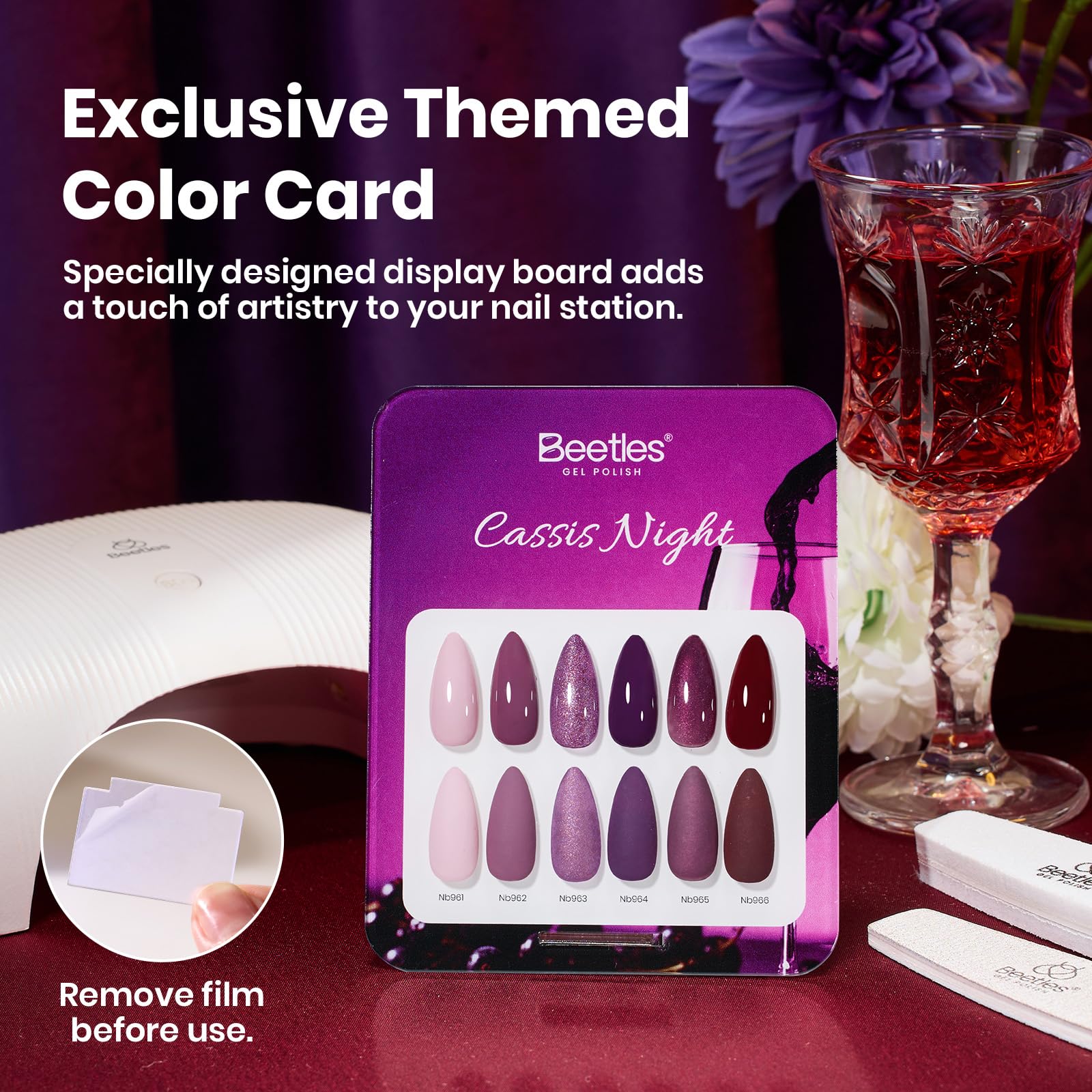 Beetles Purple Gel Polish Set - Cassis Night Collection HEMA-Free - 6 Colors 15ml Dark Purple Glitter Shimmer Color Nails