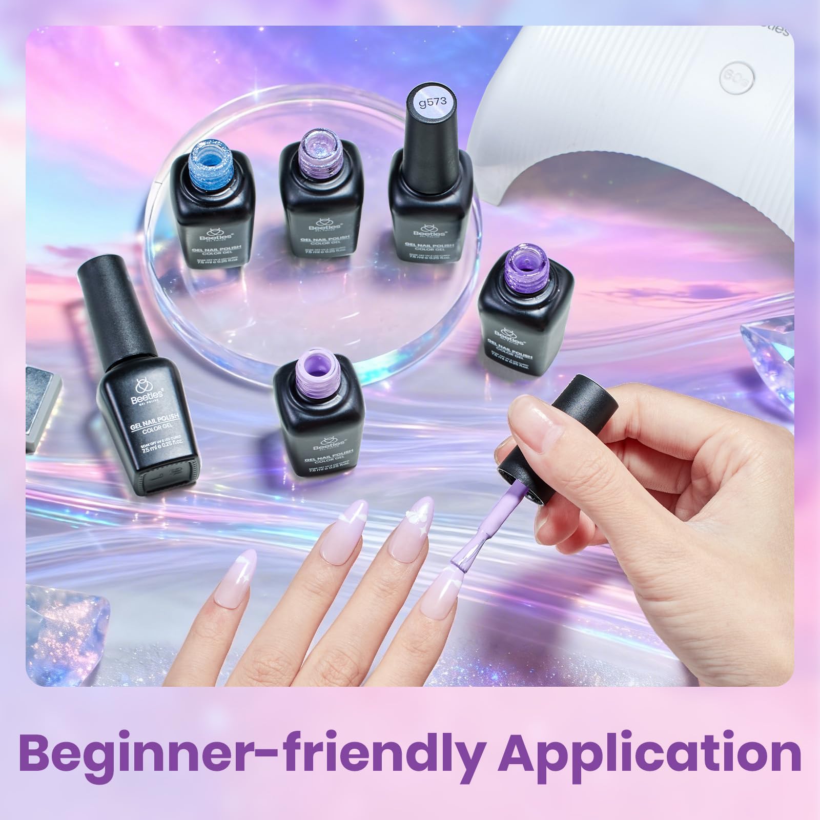 Beetles Purple Gel Nail Polish Set - Dreamscape Wander 6 Colors Purple Glitter Shimmer Cat Eye Gel Polish Kit