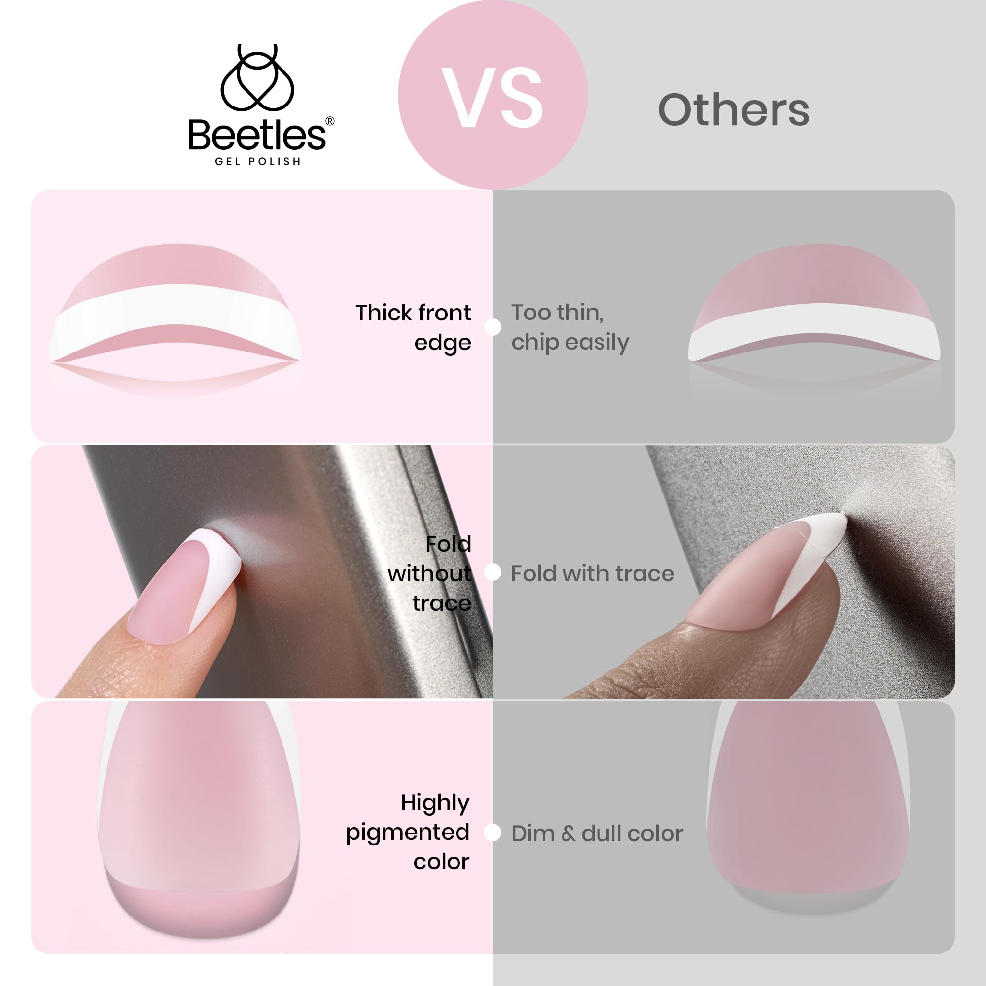 Beetles X Press Plus French Tip Nails Short Square - 16 Sizes 224 Pcs Natural Salon Quality Gel Nail Tips