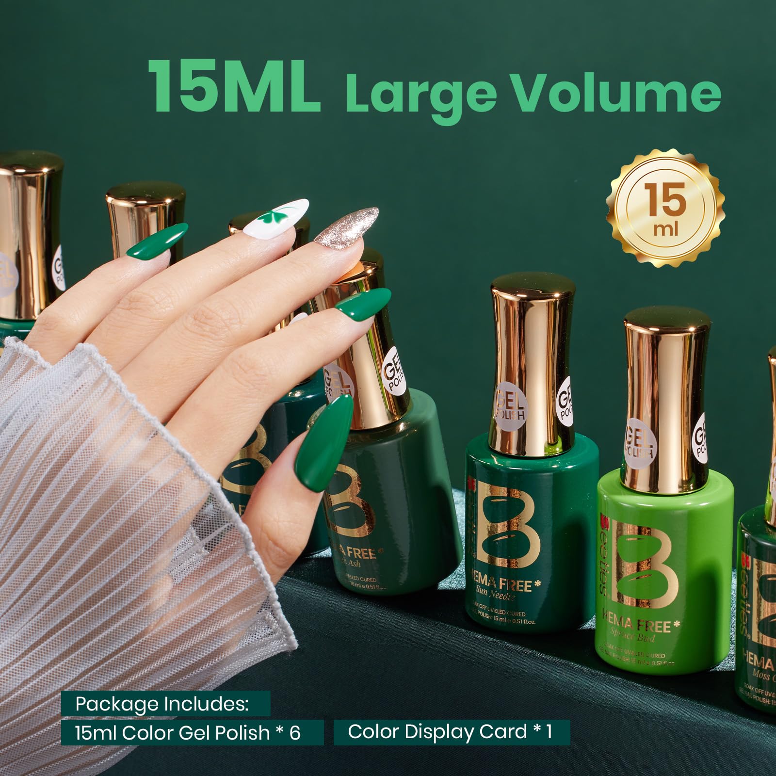Beetles Green  Gel Nail Polish - Spring Nails Hema Free 6 Colors Light Dark Green Set
