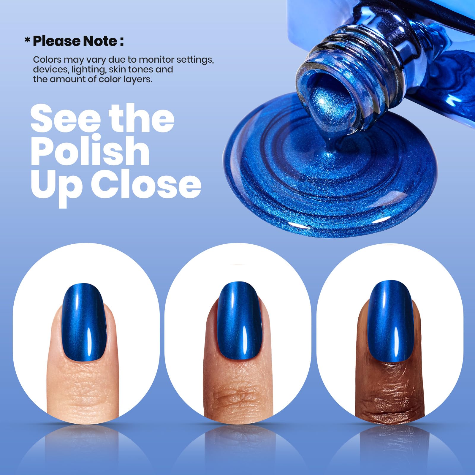 Beetles Blue Mirror Nail Polish - Shine Blue 15ml Chrome Nail Polish Metallic Effect Quick-Drying Glossy Finish Easy Application